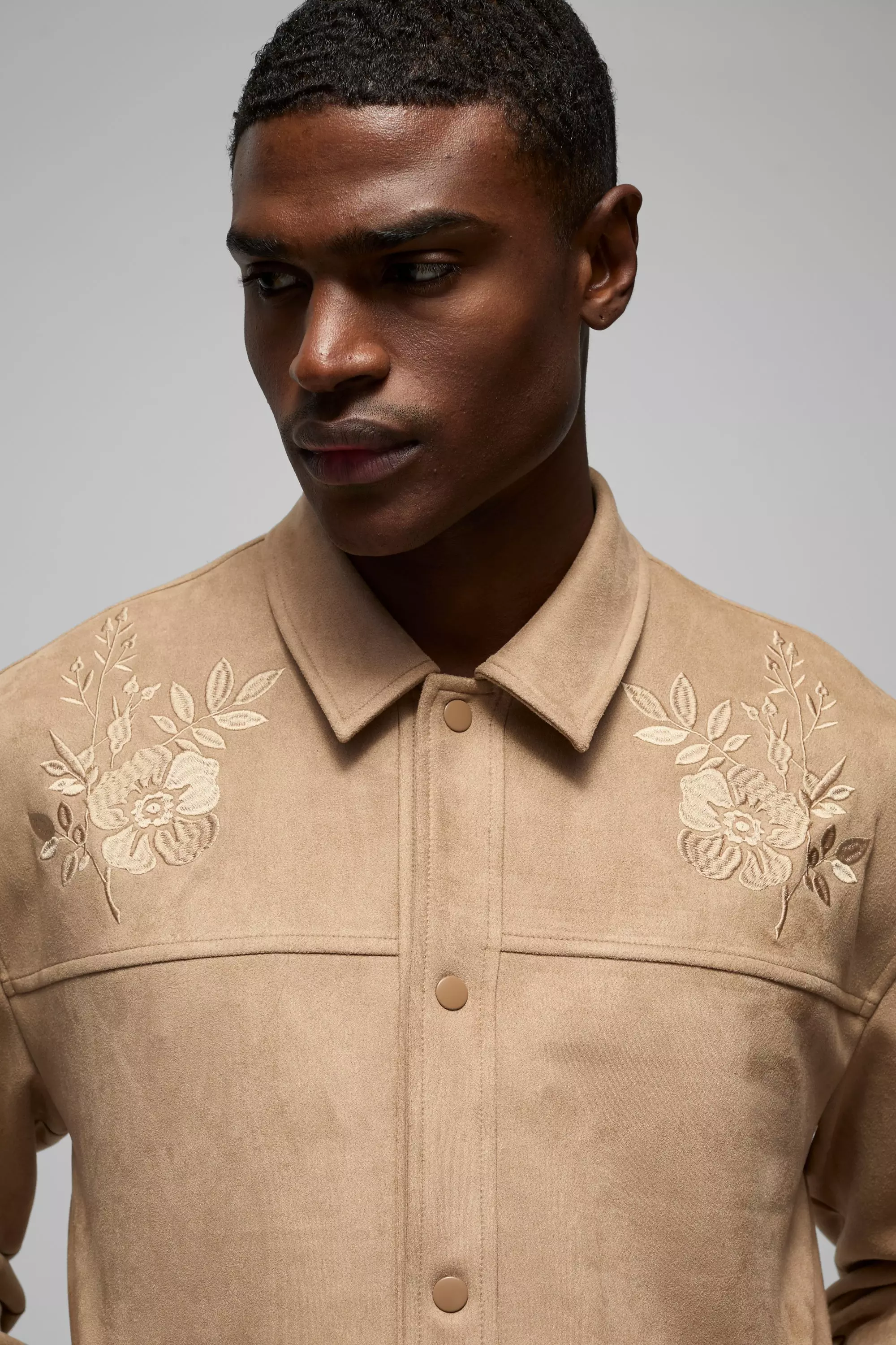 Sand Oversized Western Suedette Overshirt alternative image