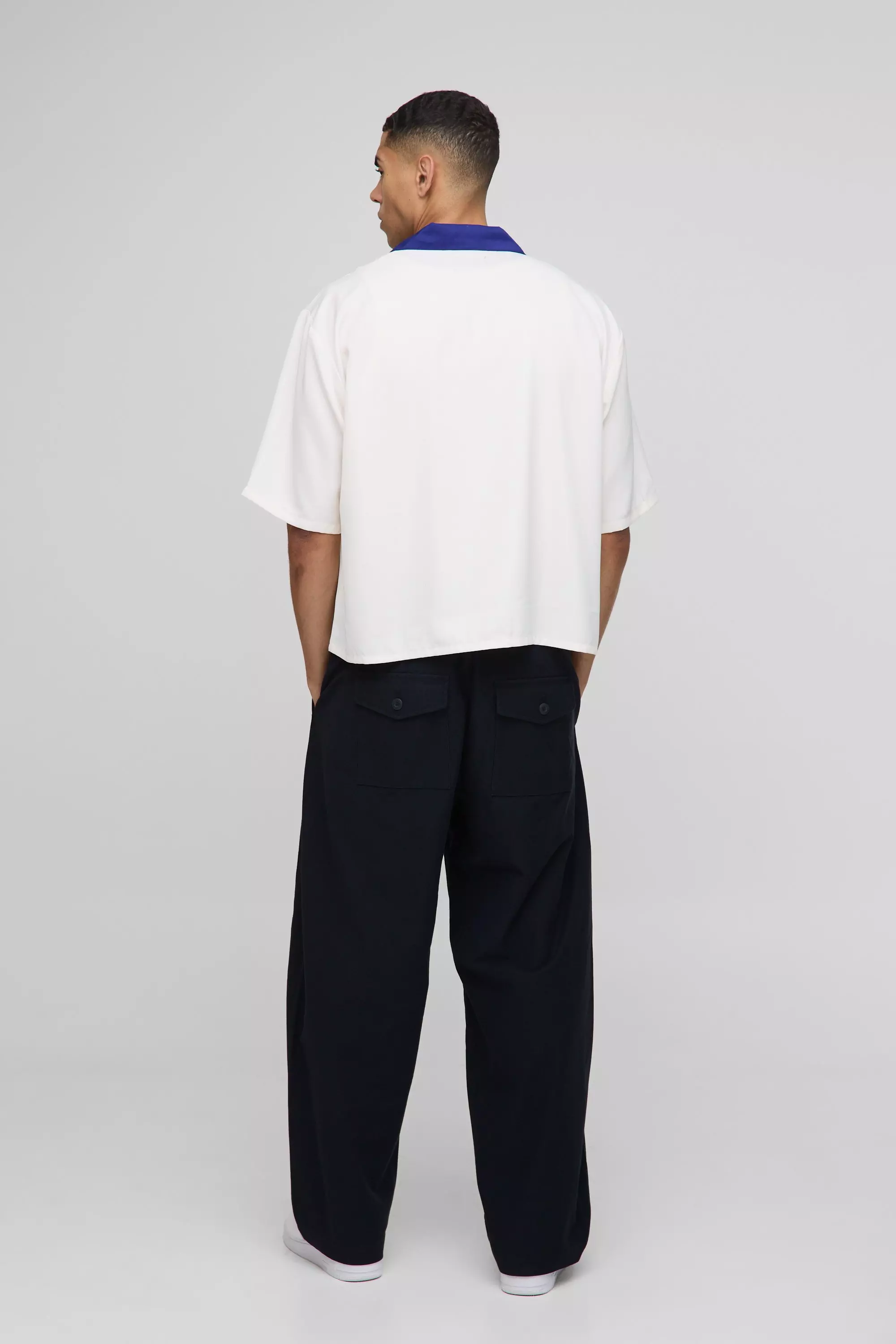 Oversized Moto Badge Revere Shirt | boohooMAN USA