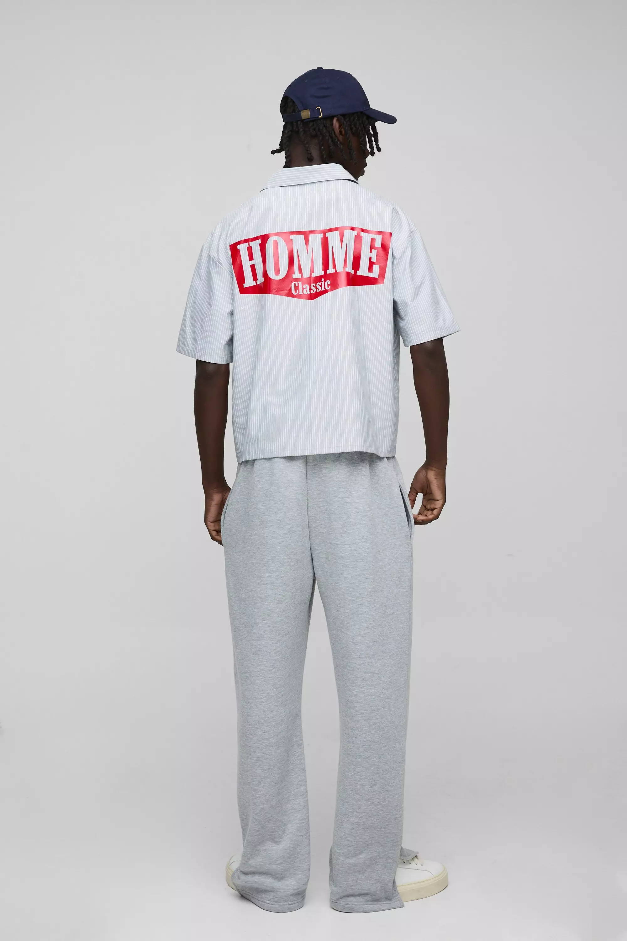 Grey Oversized Boxy HOMME Pinstripe Collared Shirt alternative image