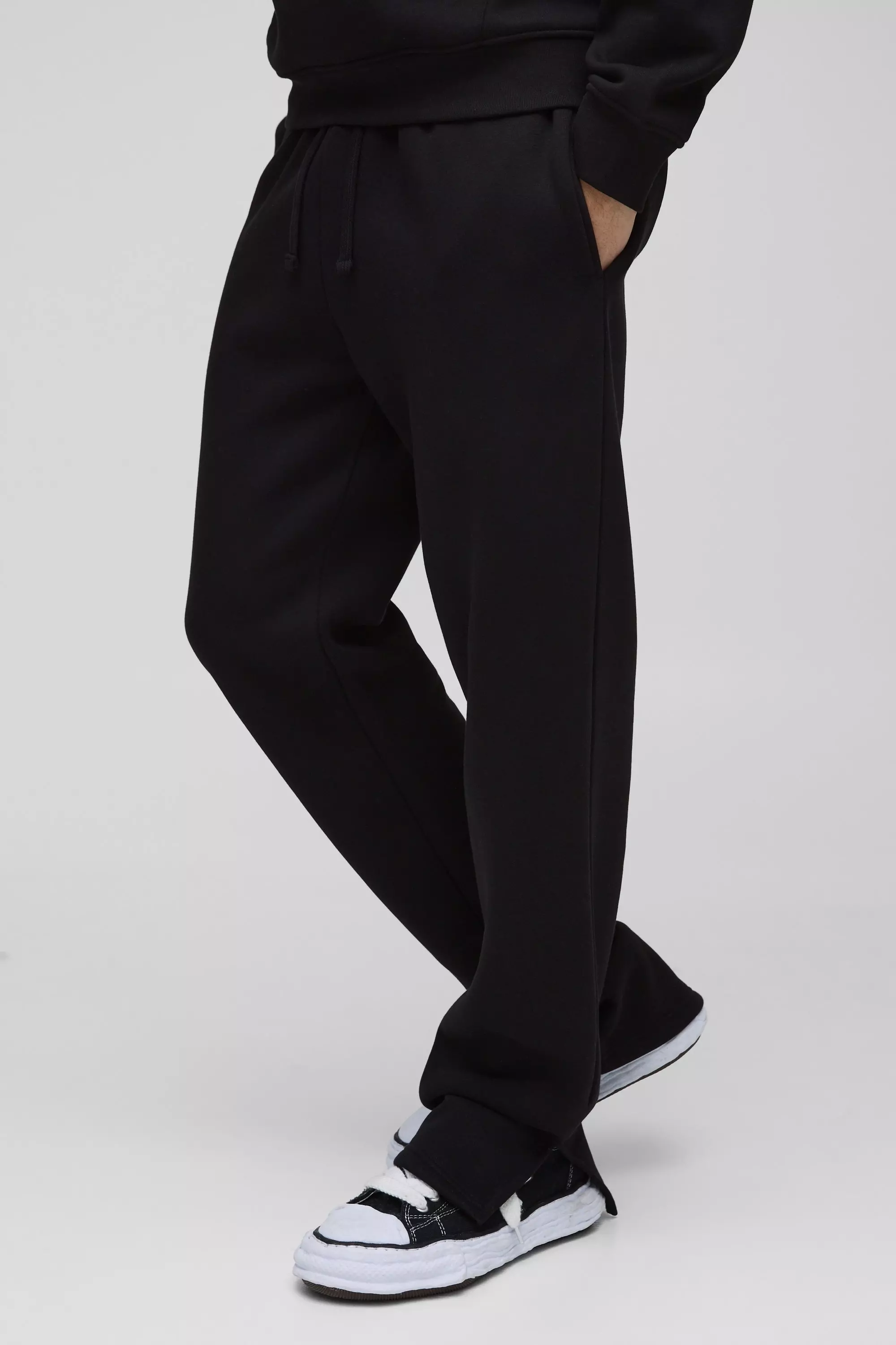 Black 330GSM Regular Fit Joggingbroek Met Split alternatieve afbeelding