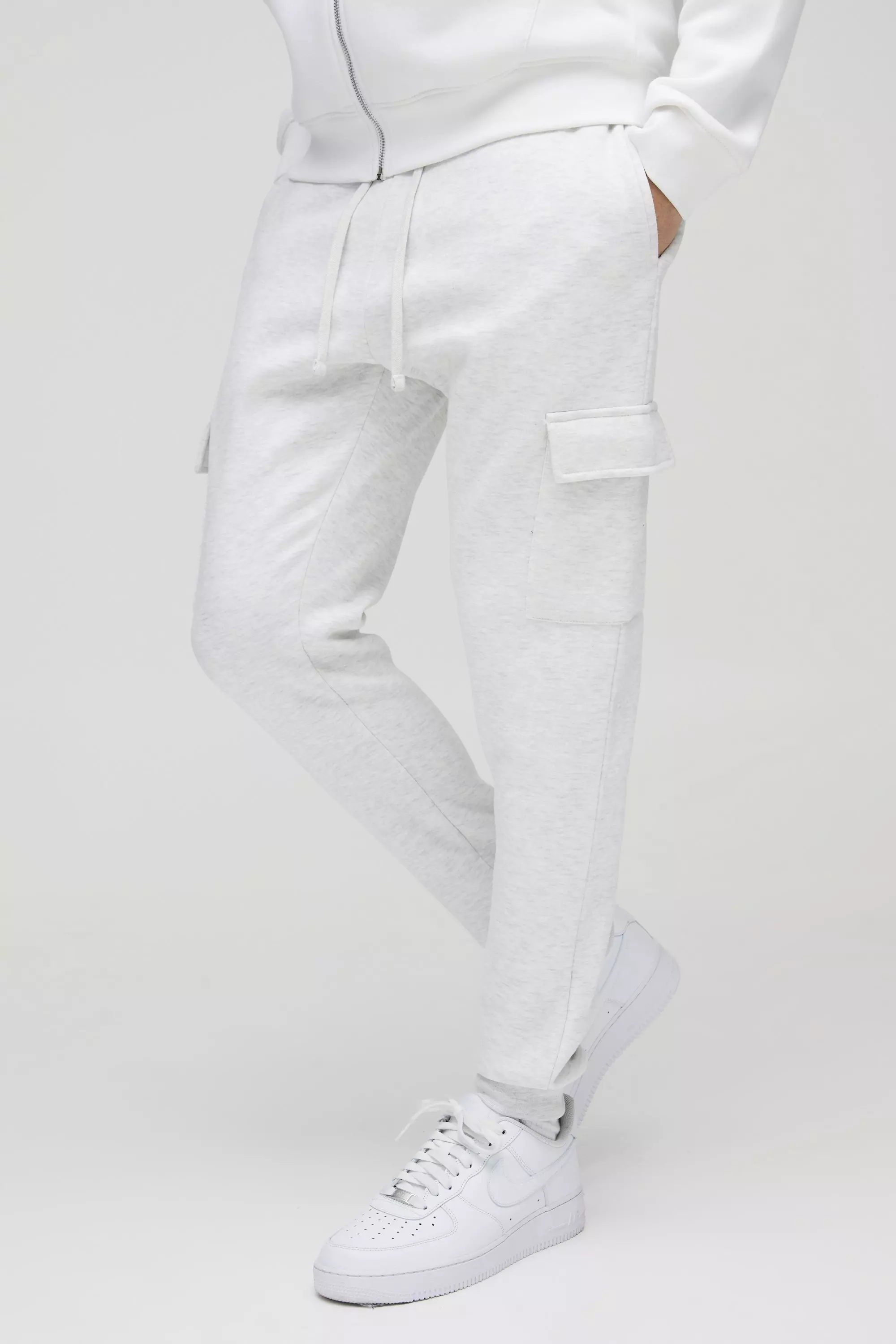 Grey marl 330GSM Skinny Fit Basic Cargo Jogger alternative image