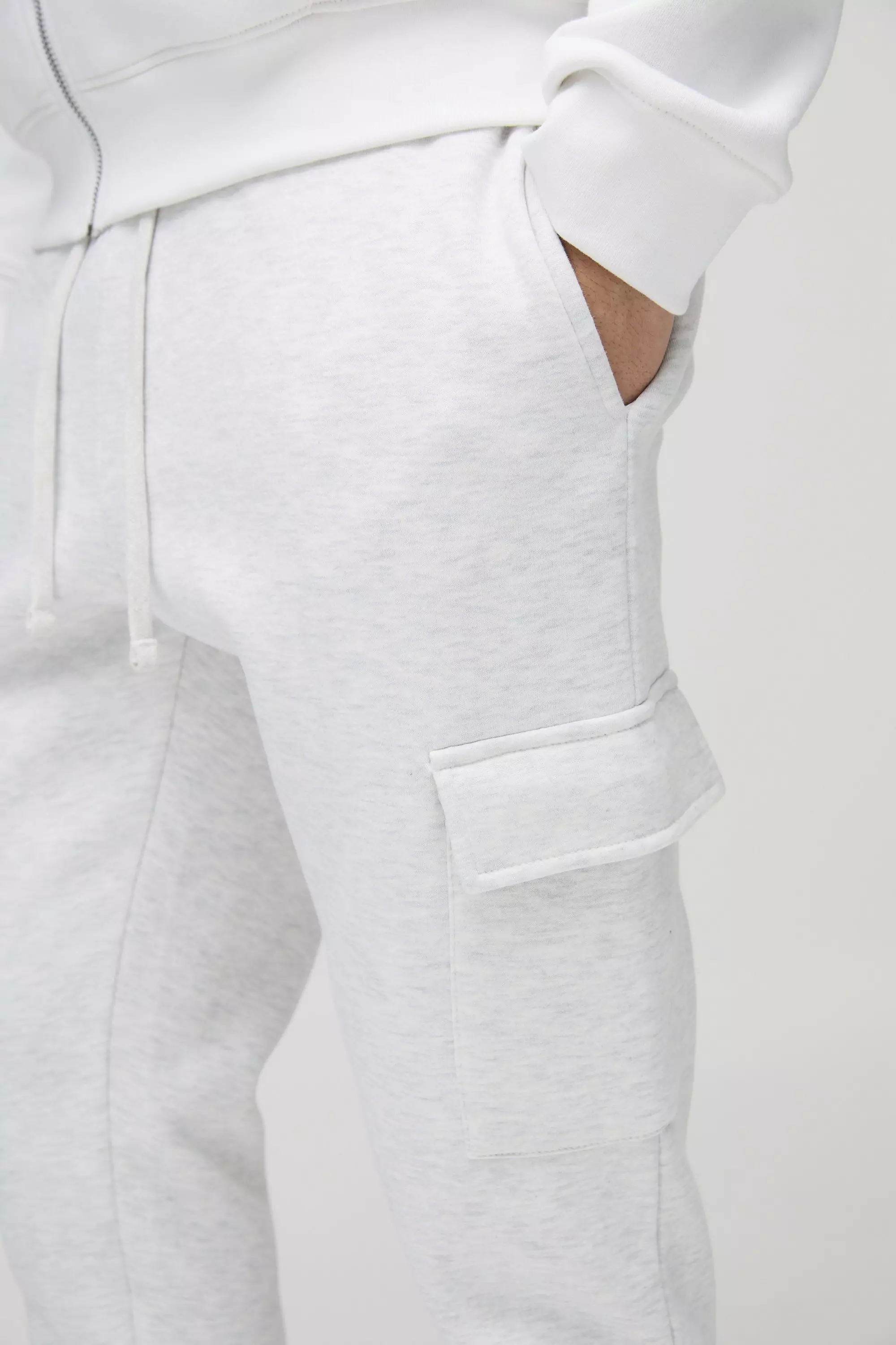 Grey marl 330GSM Skinny Fit Basic Cargo Jogger alternative image