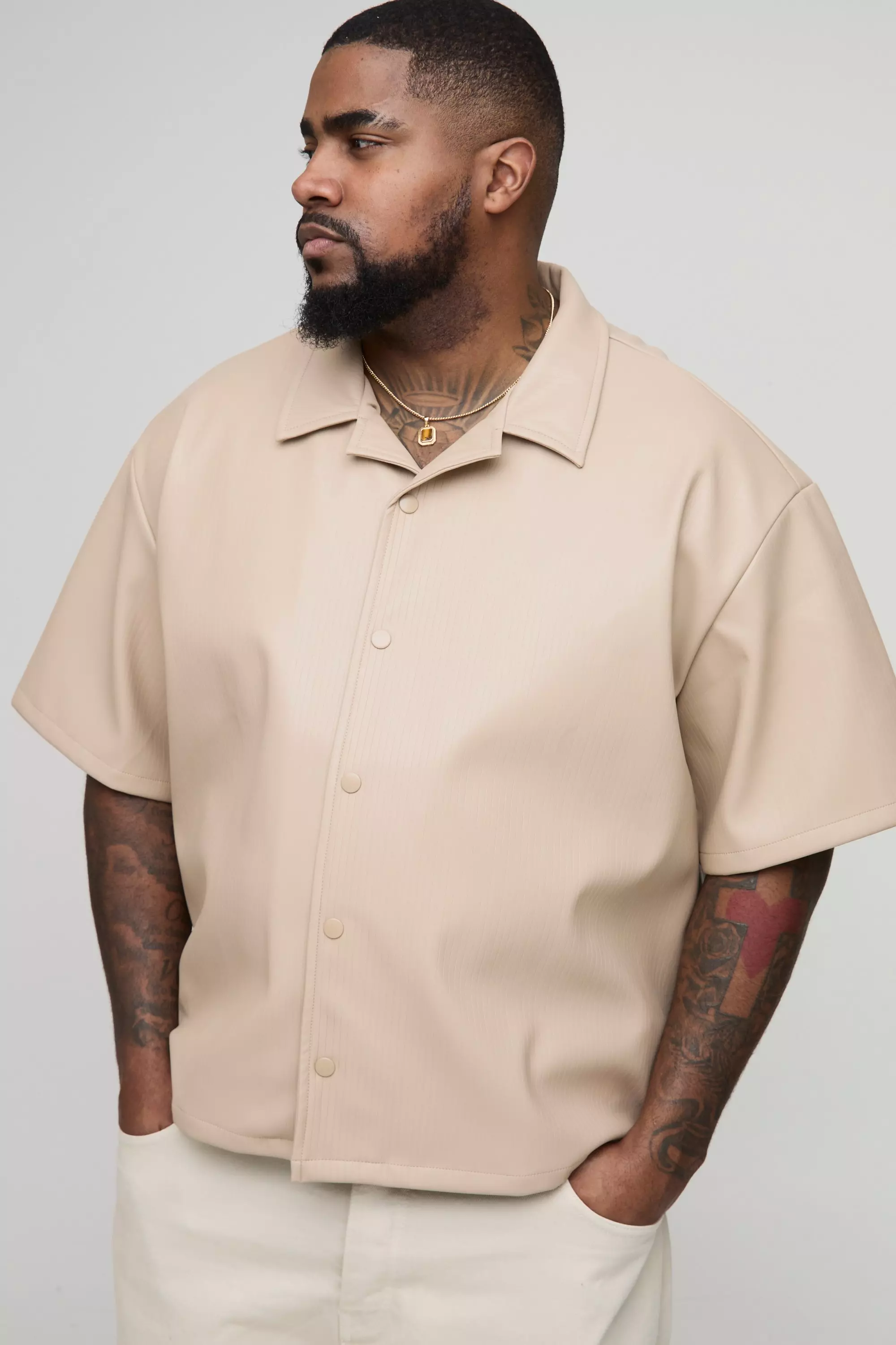 Stone Plus Pleated PU Boxy Oversized Shirt alternative image