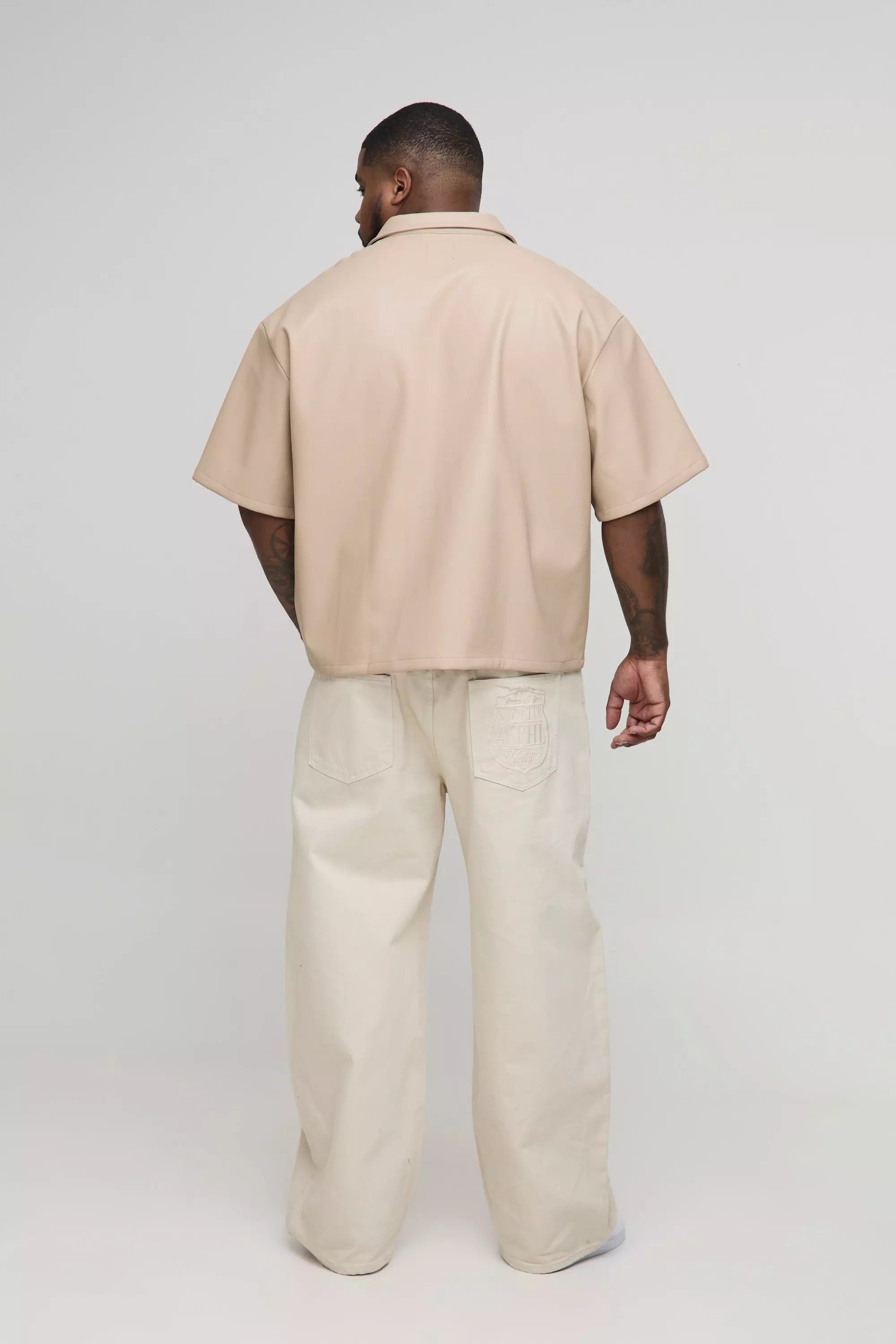 Stone Plus Pleated PU Boxy Oversized Shirt alternative image