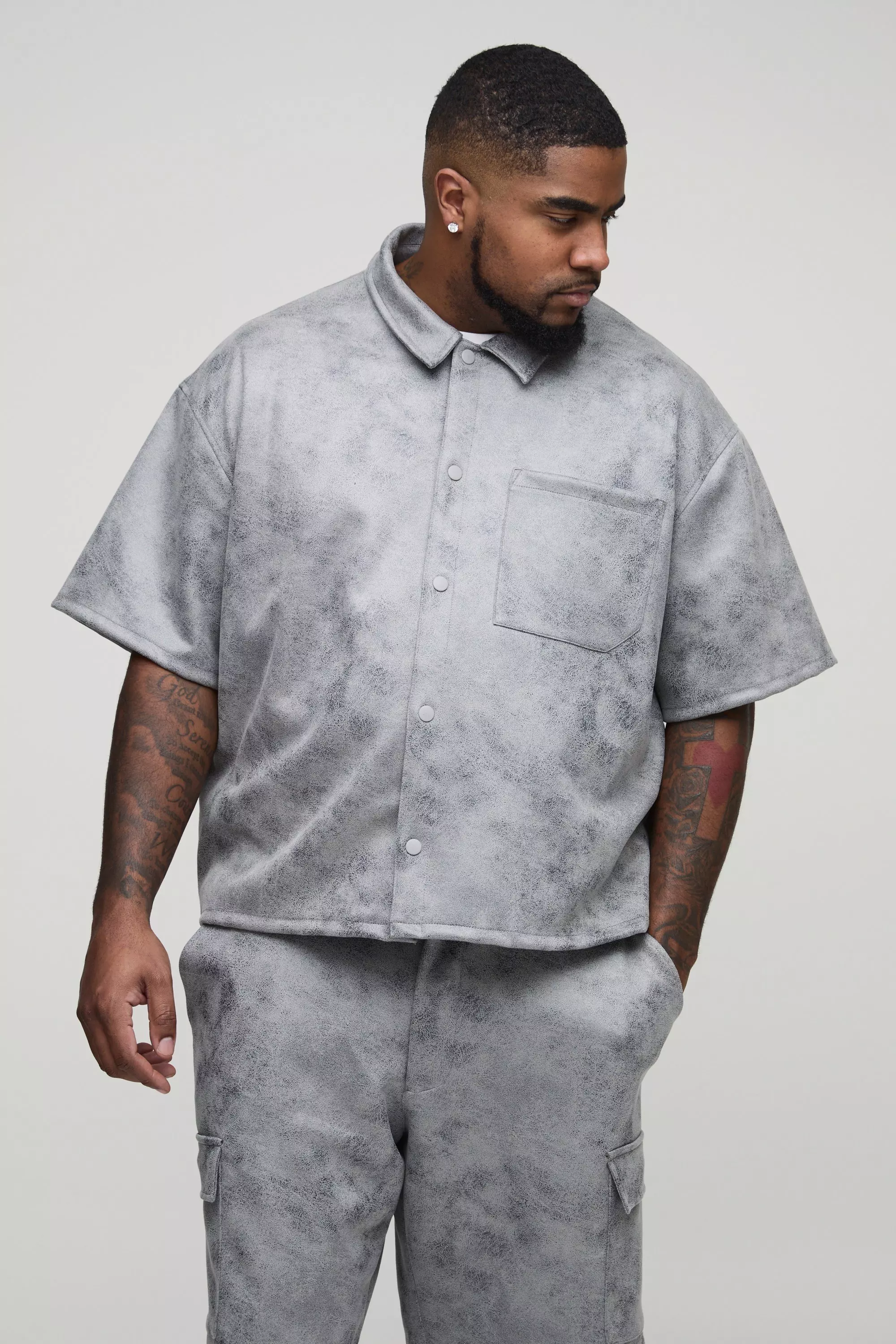 Grey Plus Oversized Nep Suède Boxy Overhemd alternatieve afbeelding
