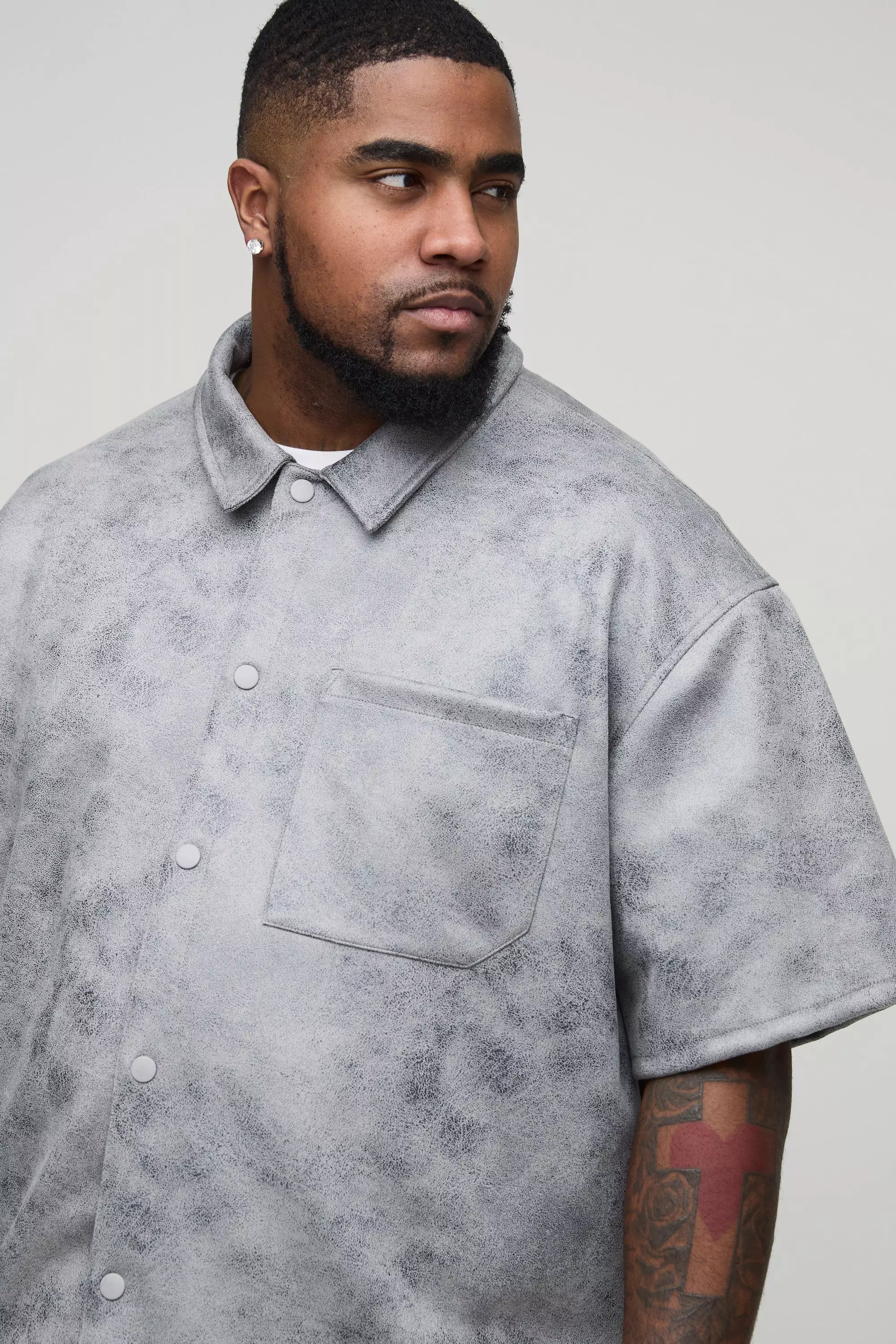 Grey Plus Oversized Nep Suède Boxy Overhemd alternatieve afbeelding