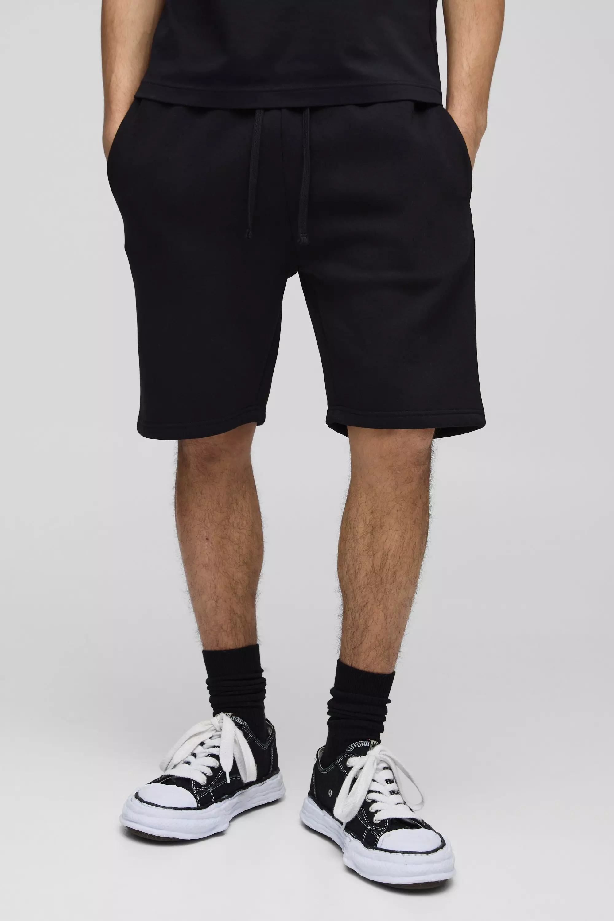 Slim Fit Mid Length Basic Shorts Black