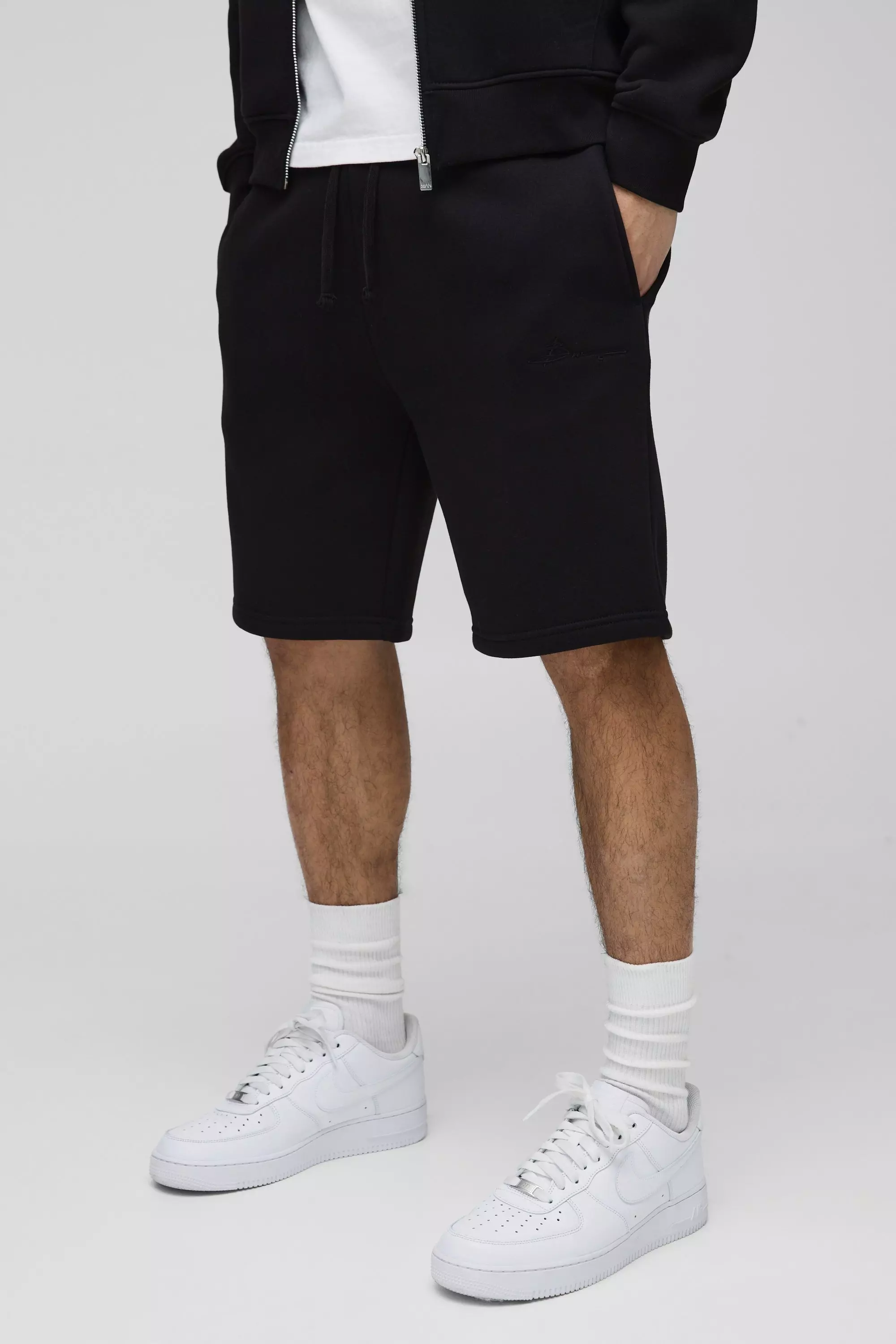 Black Slim Fit Mid Length BM Signature Shorts alternative image