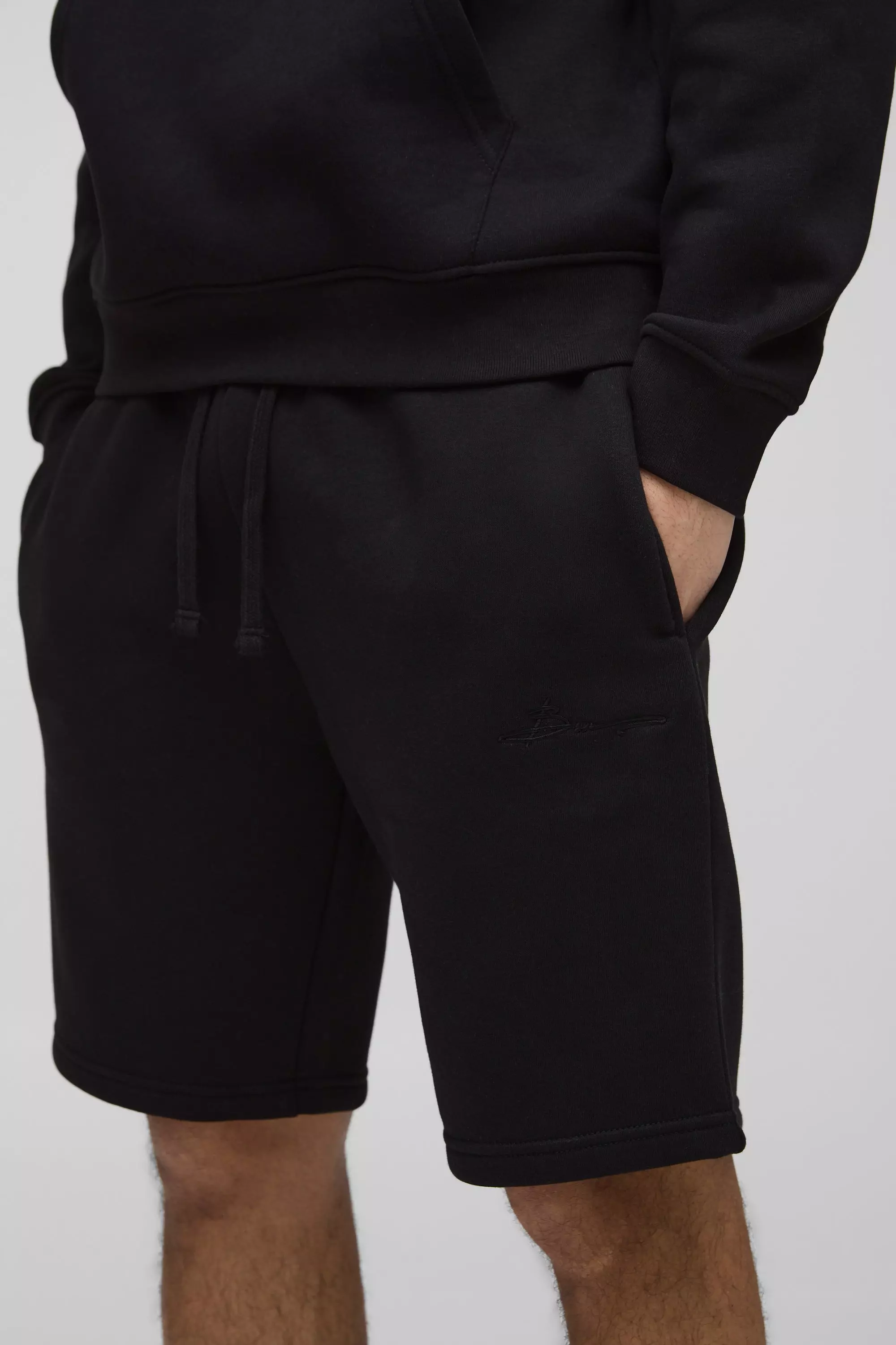 Black Loose Fit Mid Length BM Signature Shorts alternative image