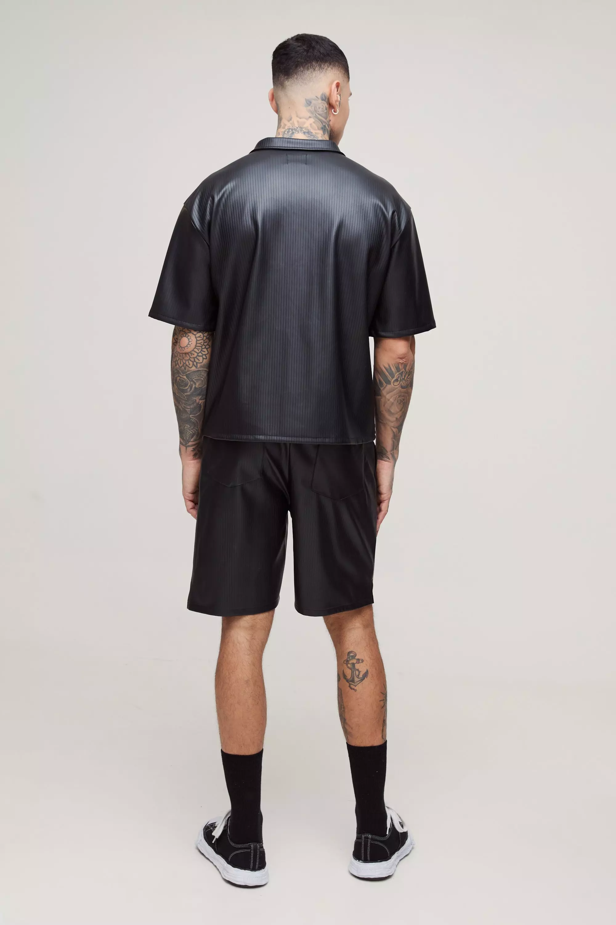 Black Tall Pleated PU Basketball Shorts alternative image