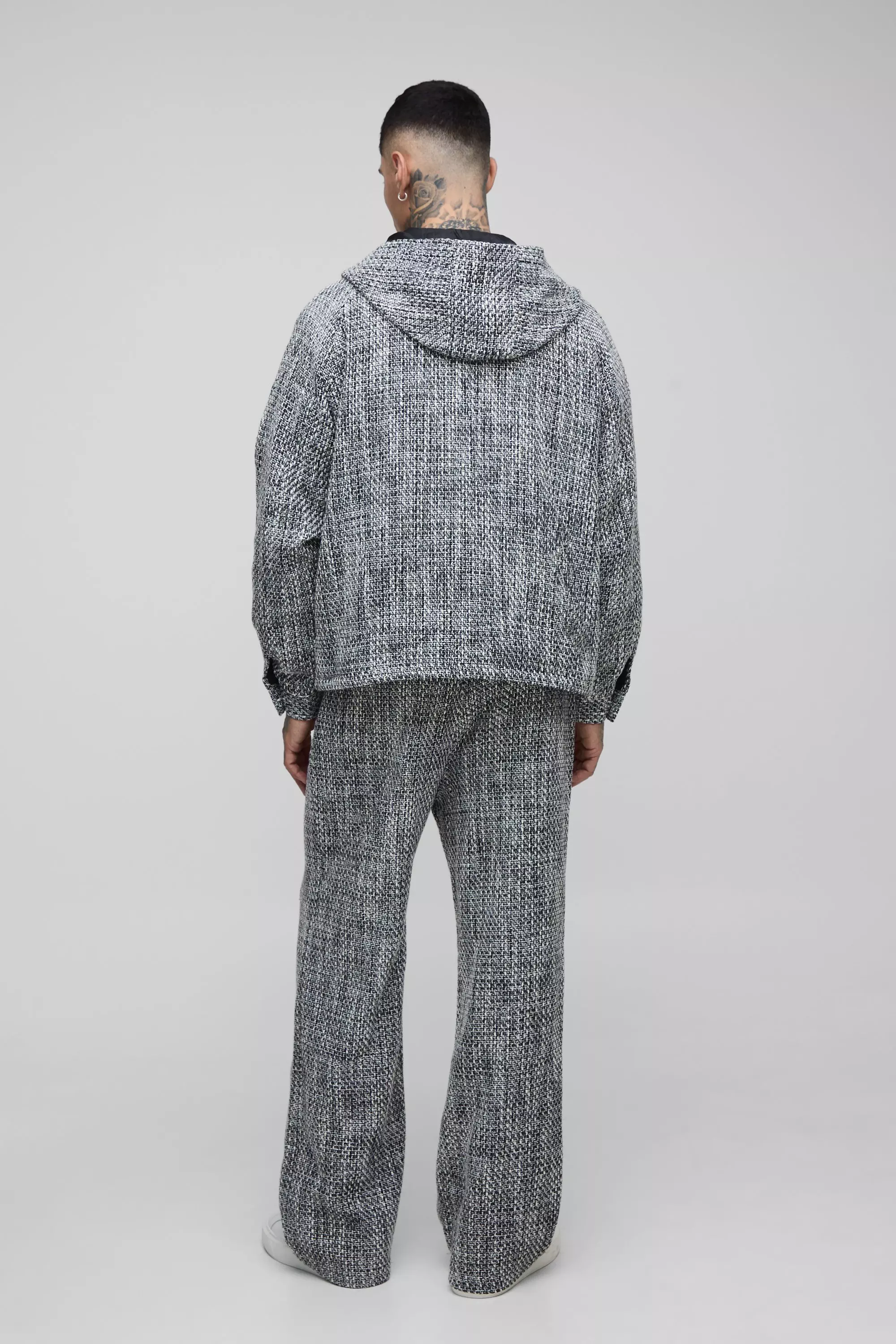 Black Tall Oversized Boucle Zip Up Hooded Jacket alternative image