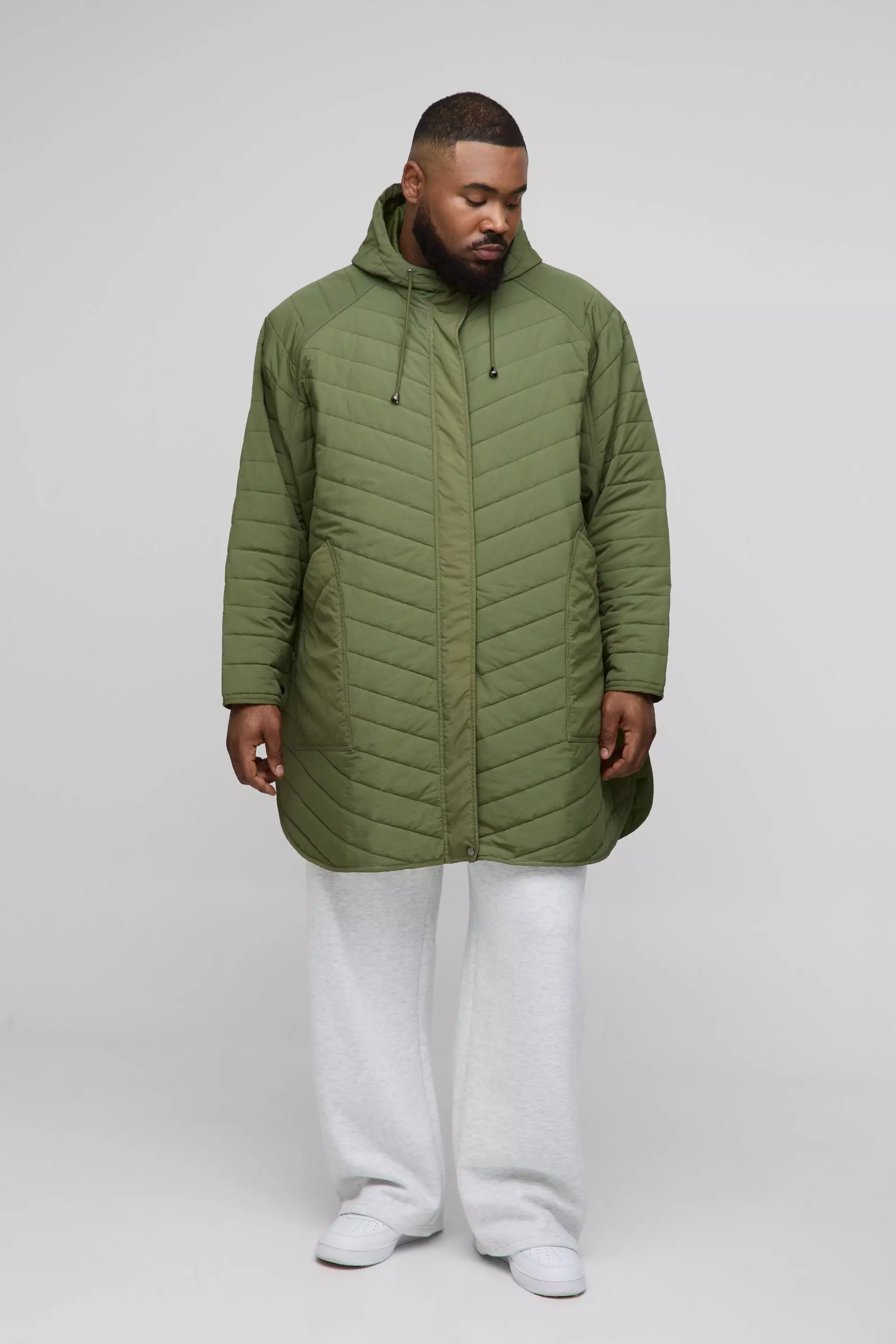 Plus Quilted Popper Side Oversized Festival Mac | boohooMAN UK