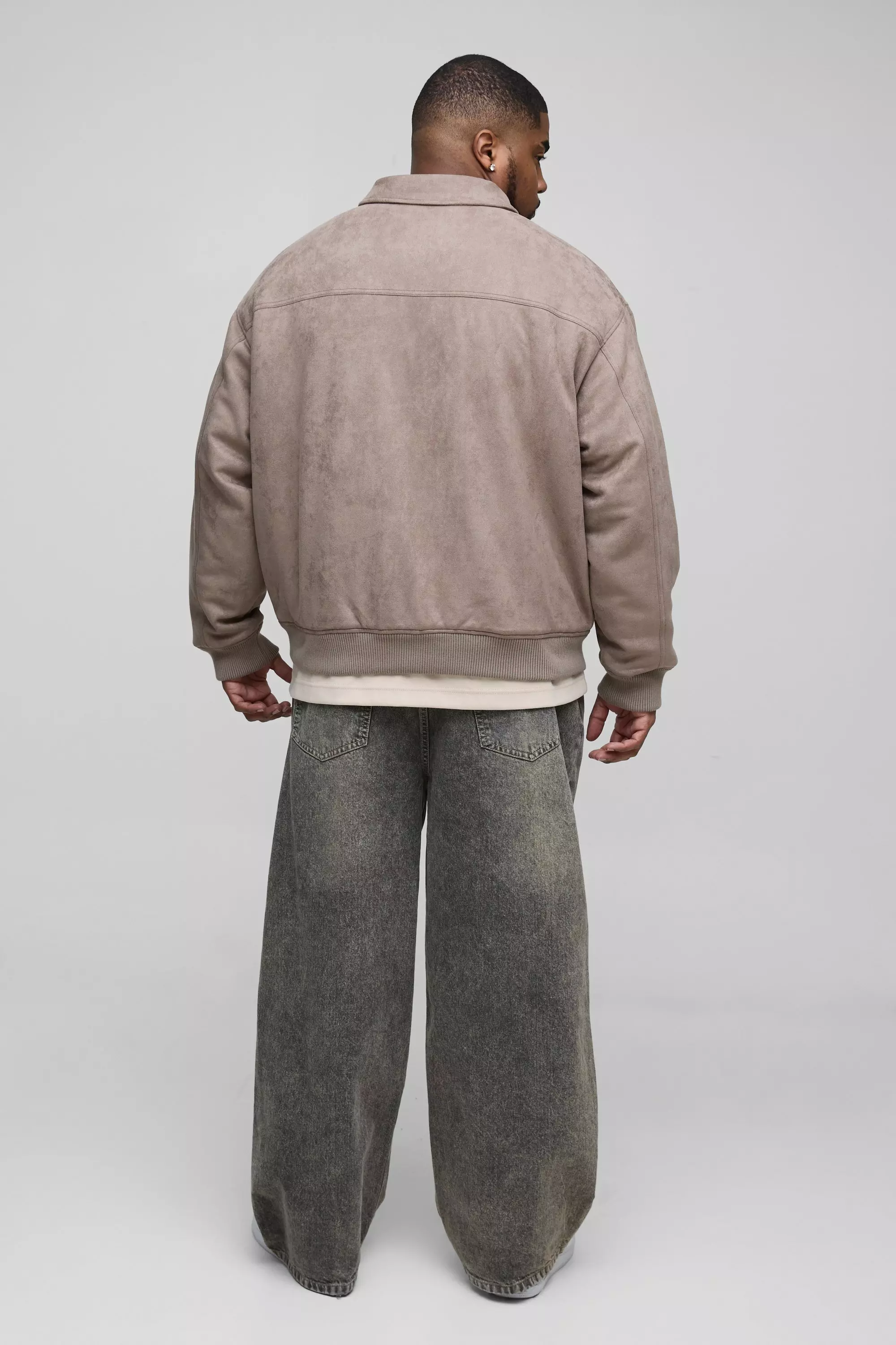 Taupe Plus Oversized Nep Suède Boxy Harrington Jas alternatieve afbeelding