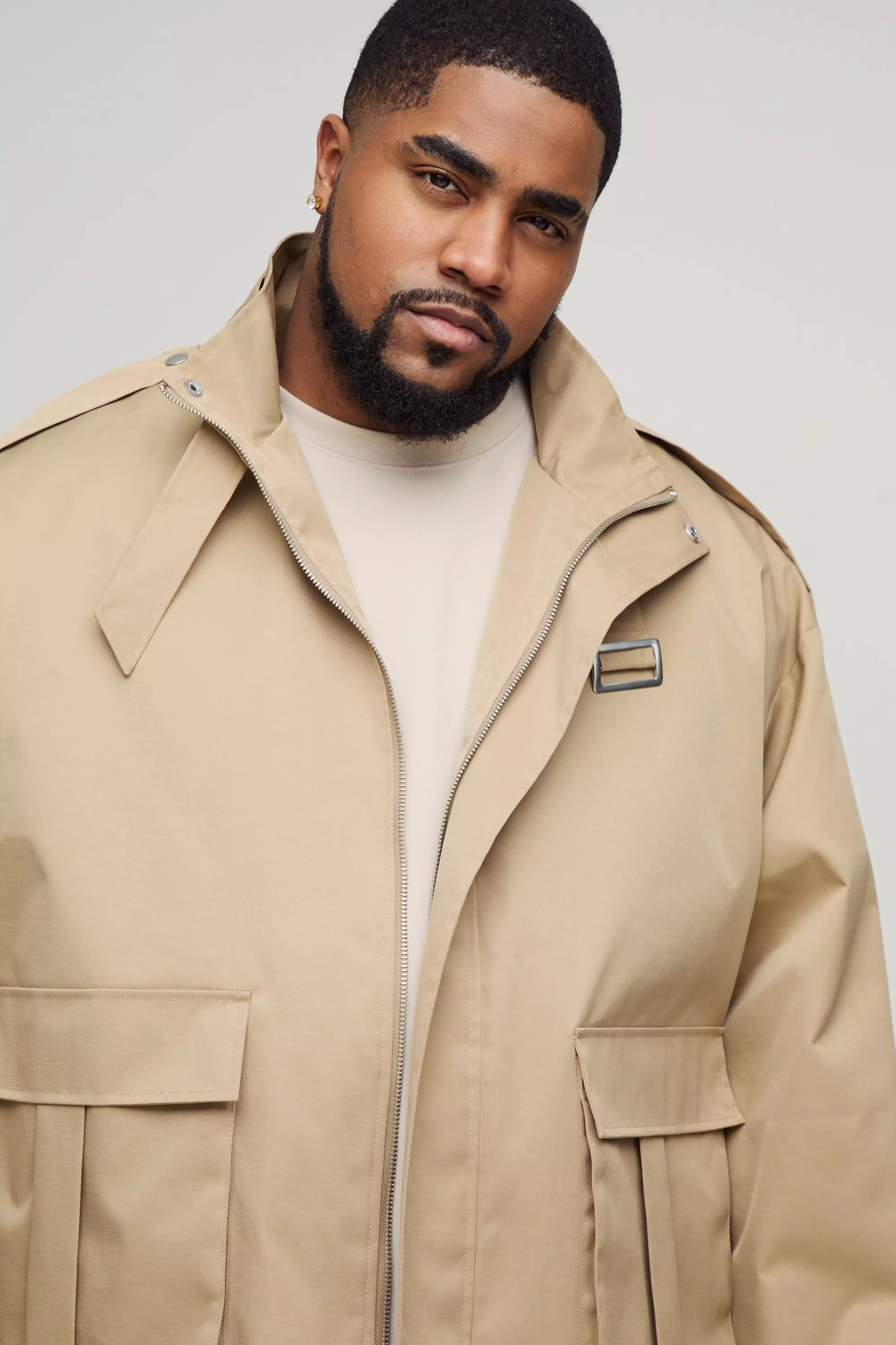 Stone Plus Oversized Boxy Cargo Trench Coat alternative image