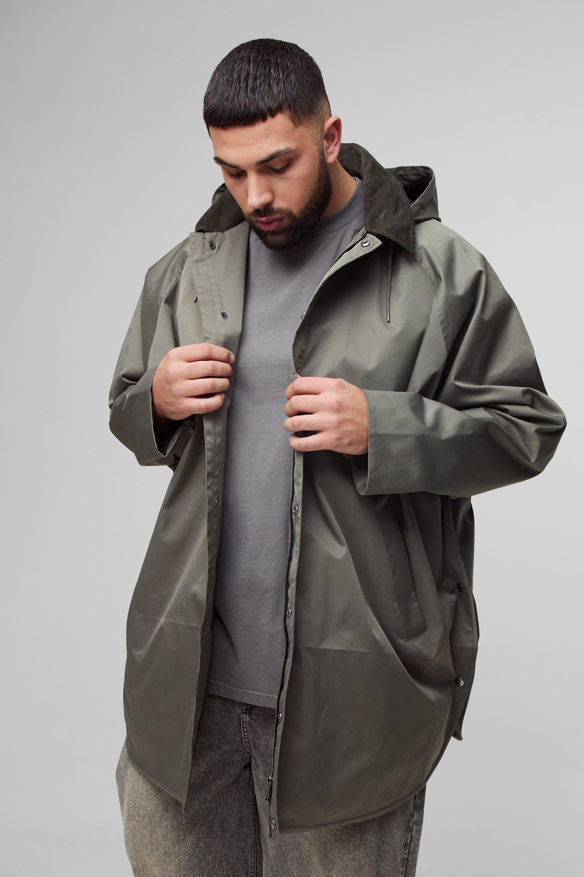 Plus Oversized Cord Collar Hooded Parka Jacket | boohooMAN UK