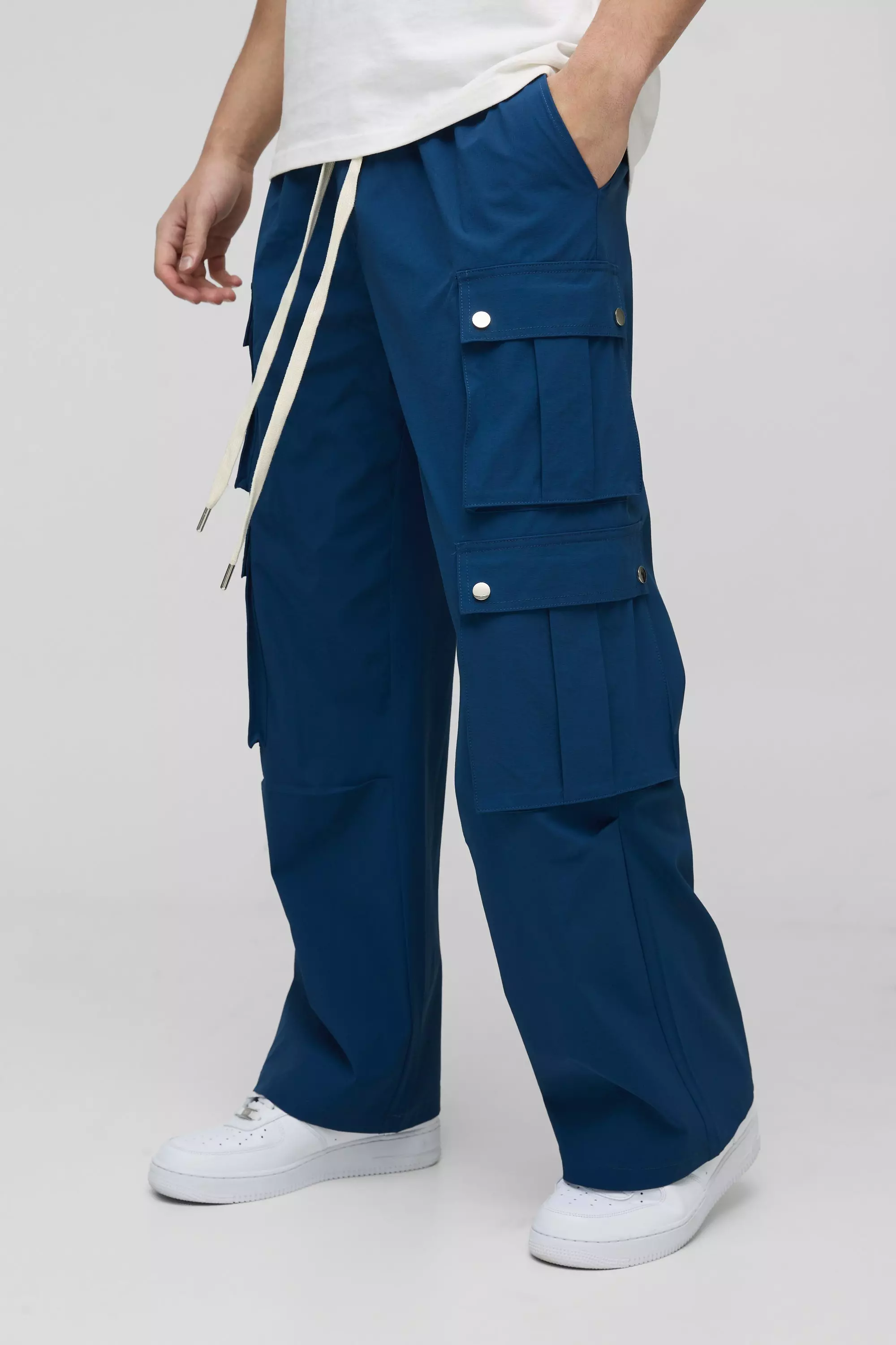 Navy Wide Leg Ripstop Multi Pocket Cargo Trousers alternative image