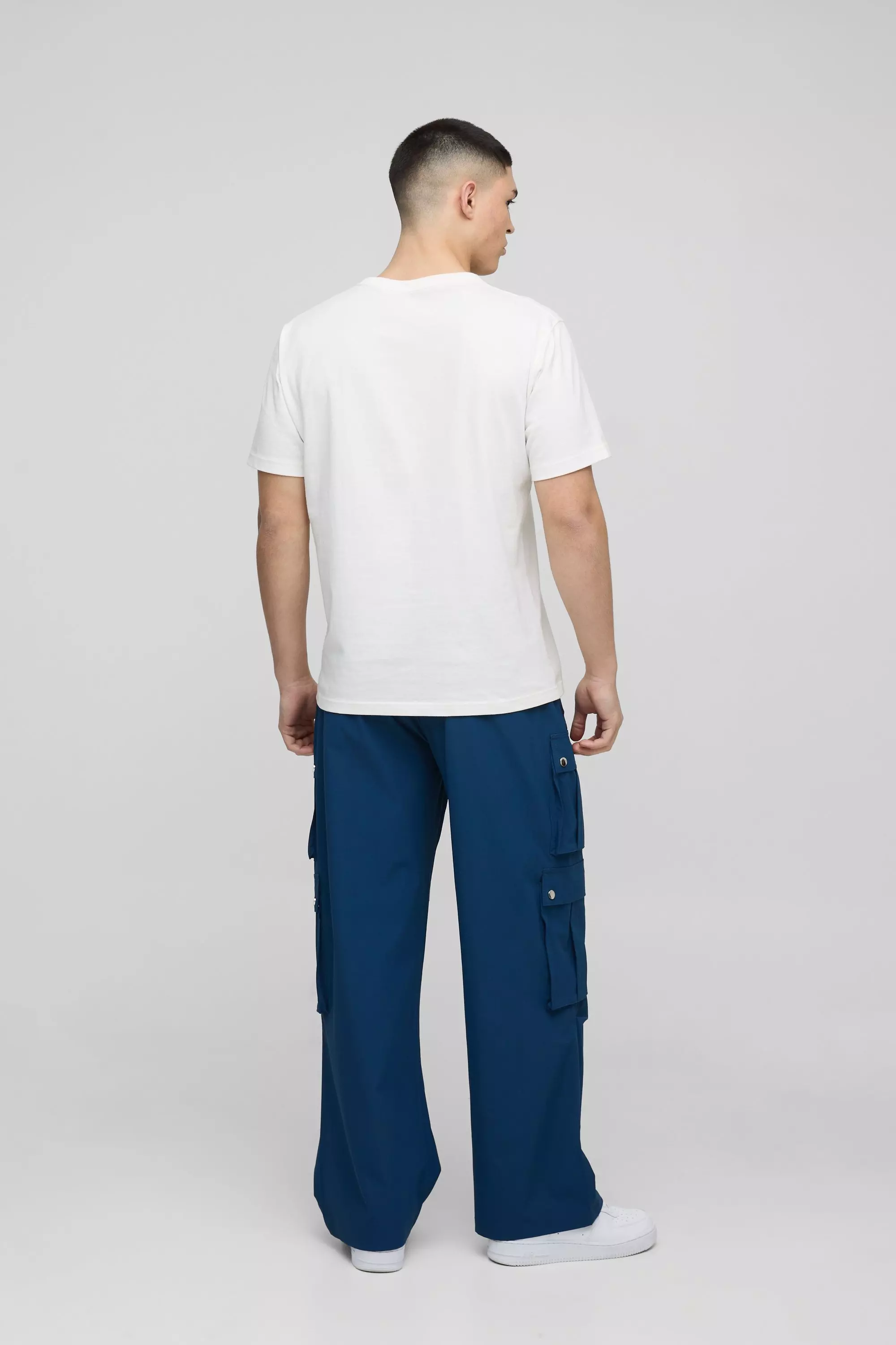 Navy Wide Leg Ripstop Multi Pocket Cargo Trousers alternative image