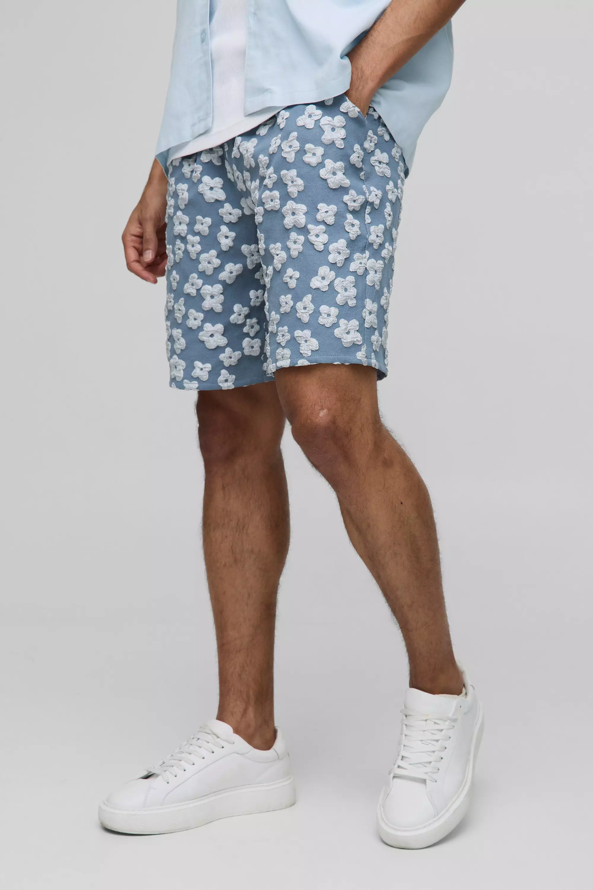 Elastische florale Satin Jacquard-Shorts, Charcoal alternatives Bild