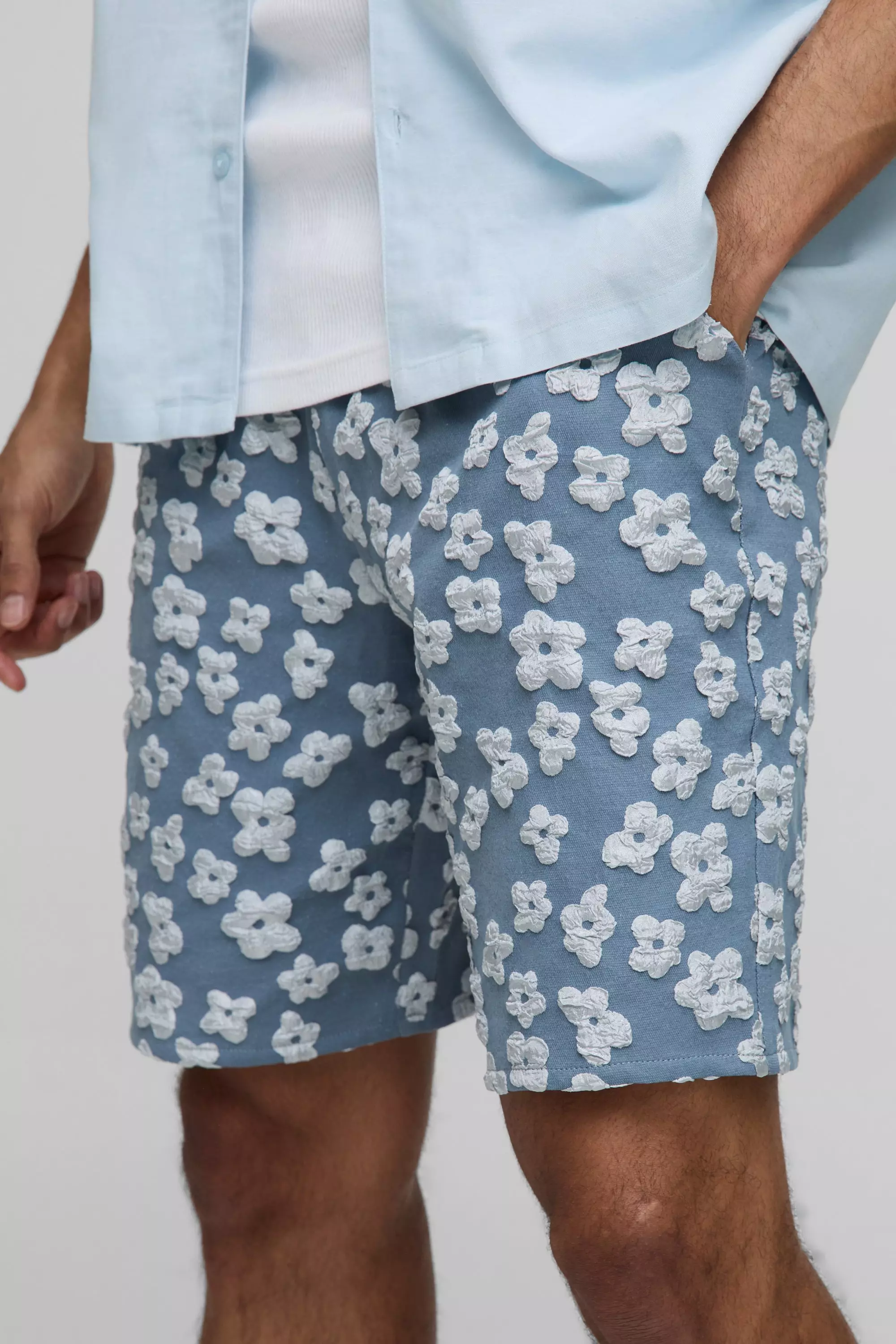 Elastische florale Satin Jacquard-Shorts, Charcoal alternatives Bild