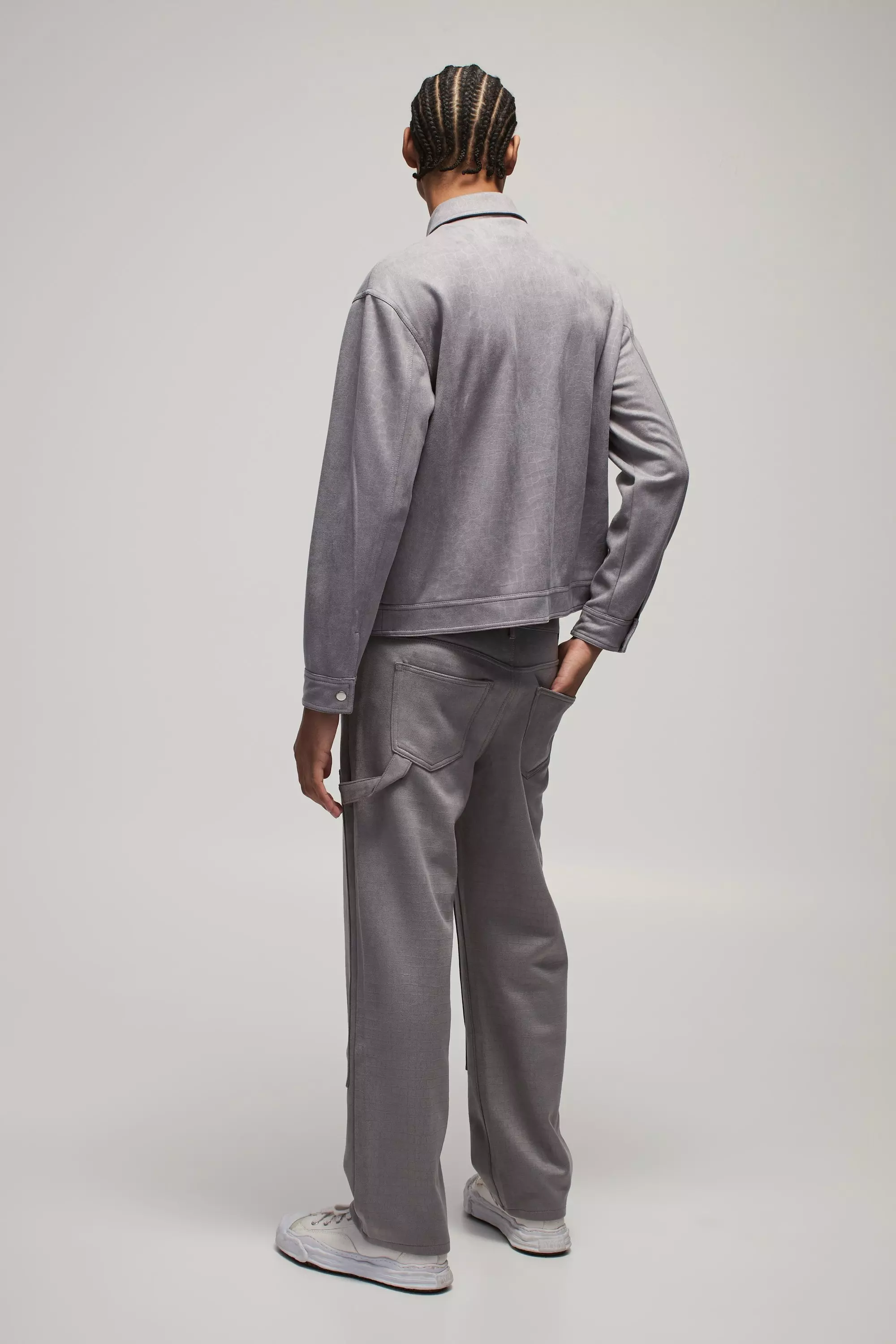 Grey Relaxed Croc Suede Carpenter Trousers alternative image