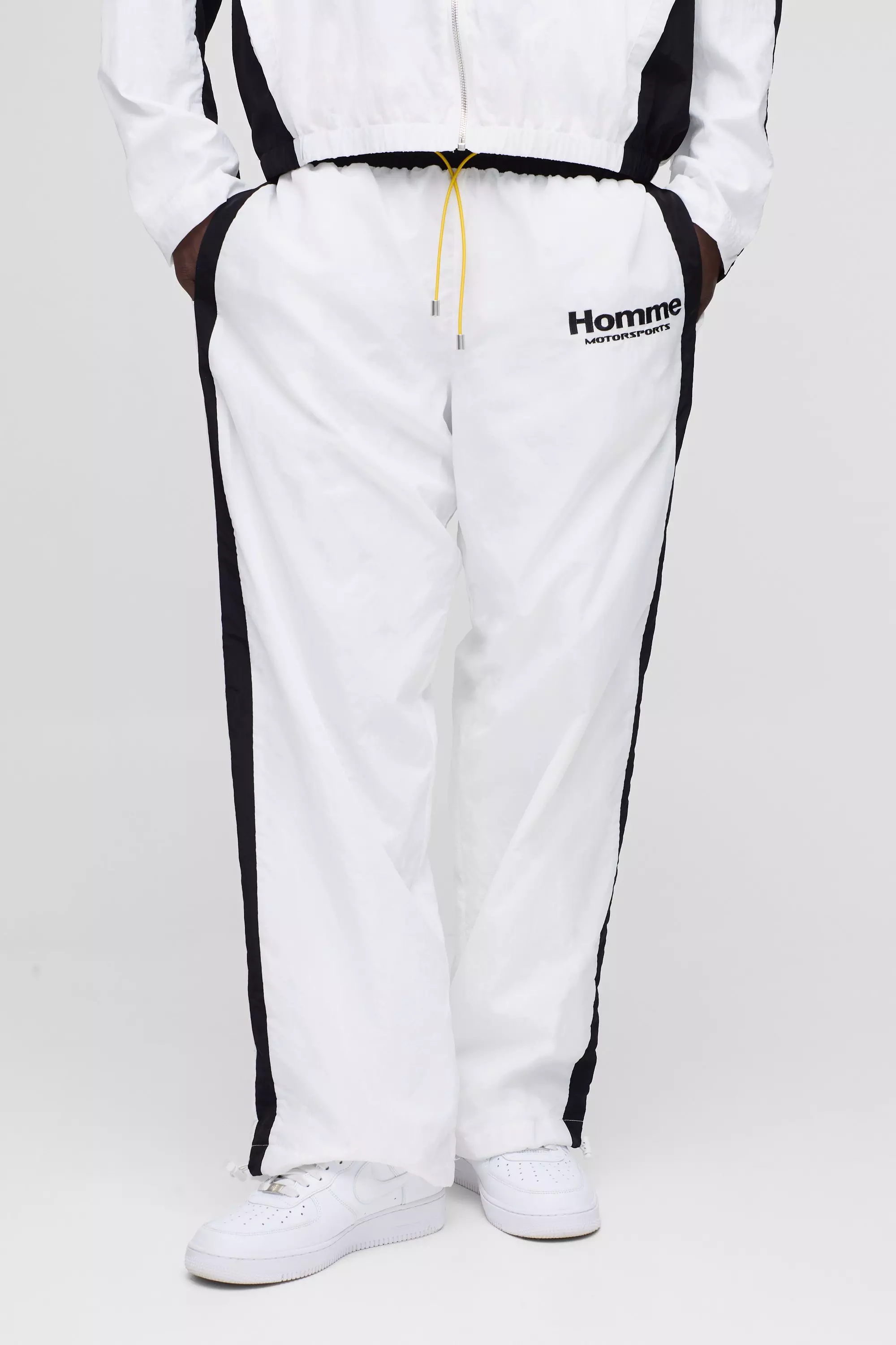 White Elasticated Homme Parachute Trousers