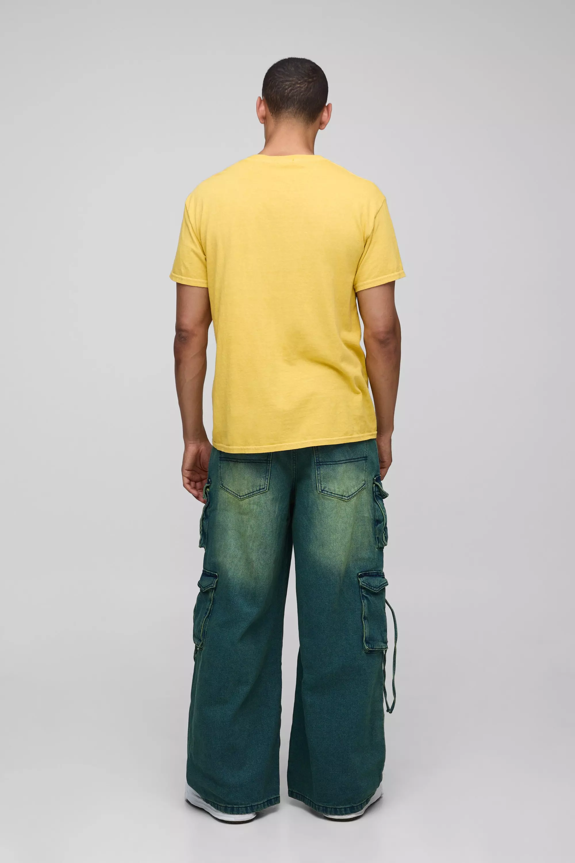 Super Baggy Rigid Ripped Multi Pocket Cargo Strap Denim Jeans | boohooMAN USA