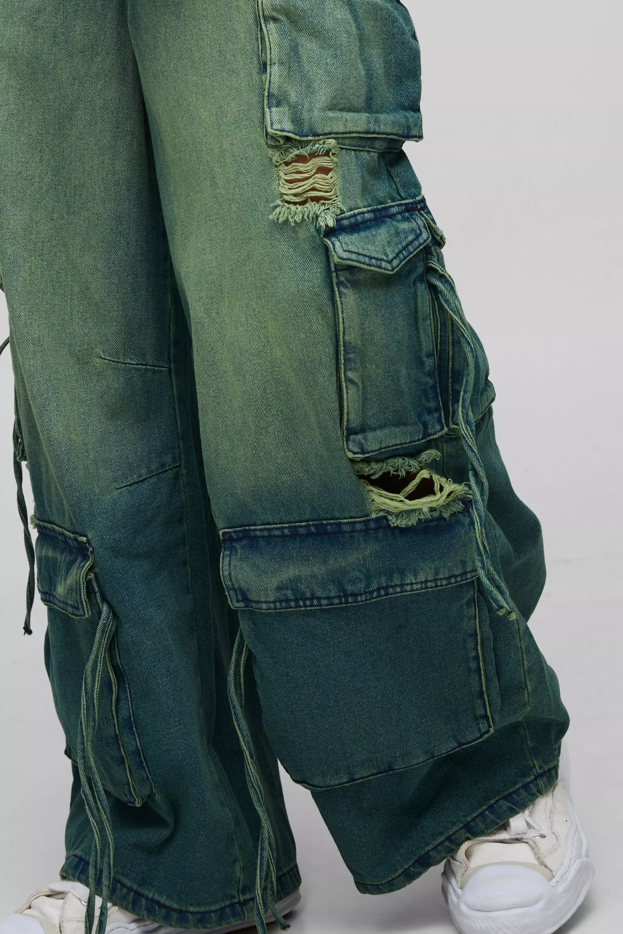 Super Baggy Rigid Ripped Multi Pocket Cargo Strap Denim Jeans | boohooMAN USA