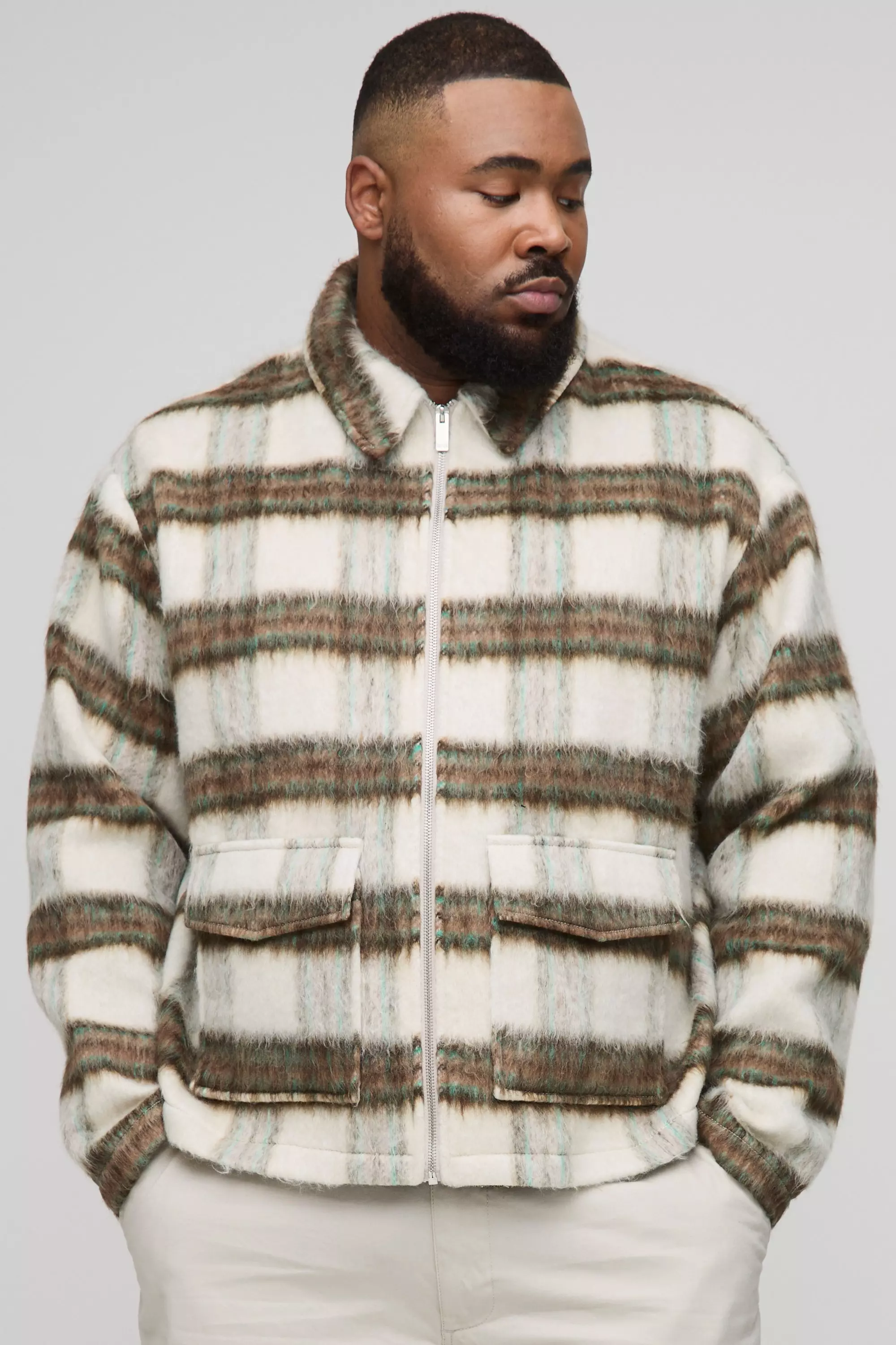 Grande taille - Surchemise oversize à carreaux, Ecru autre image