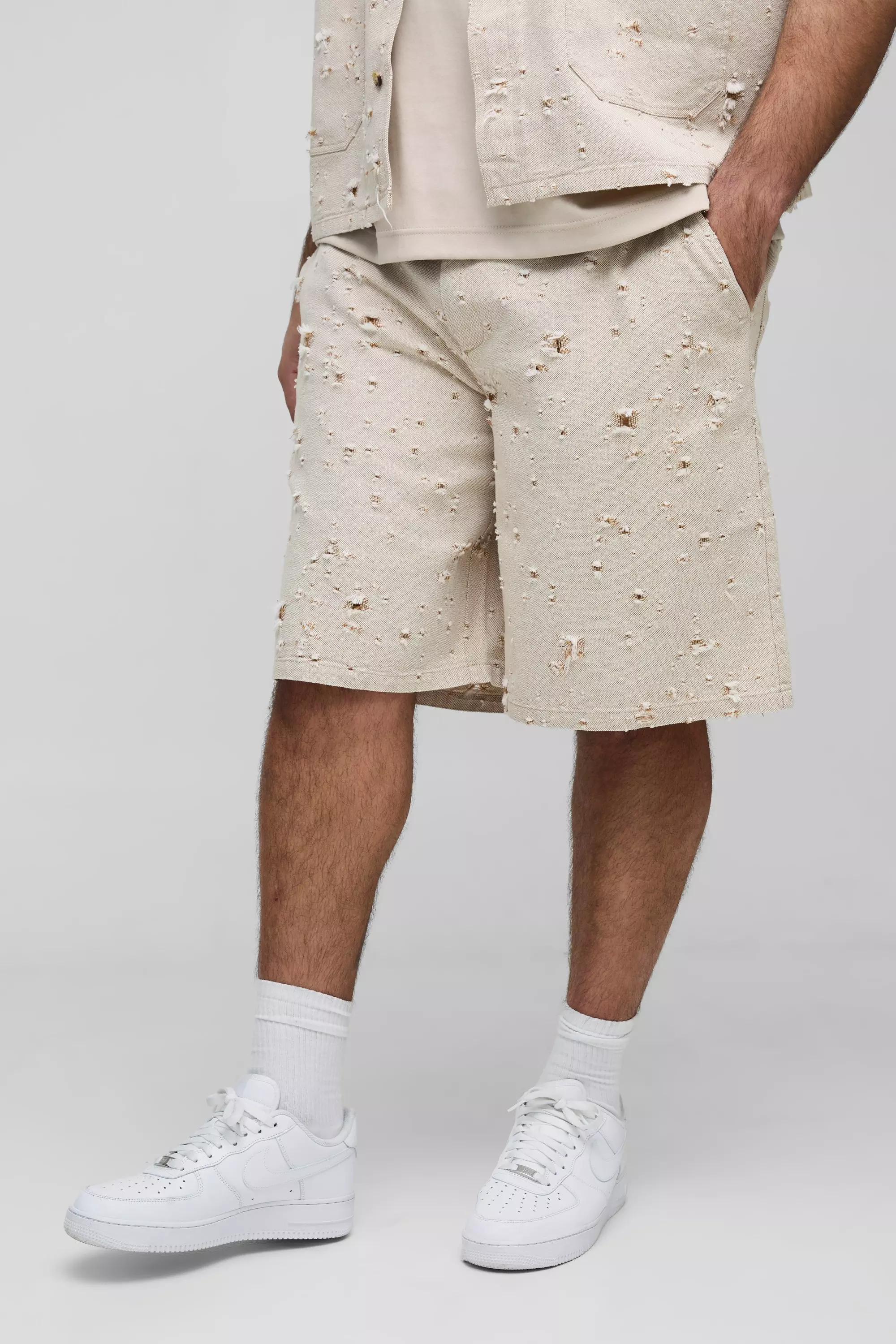 Stone Plus Nibbled Denim Relaxed Fit Shorts alternative image