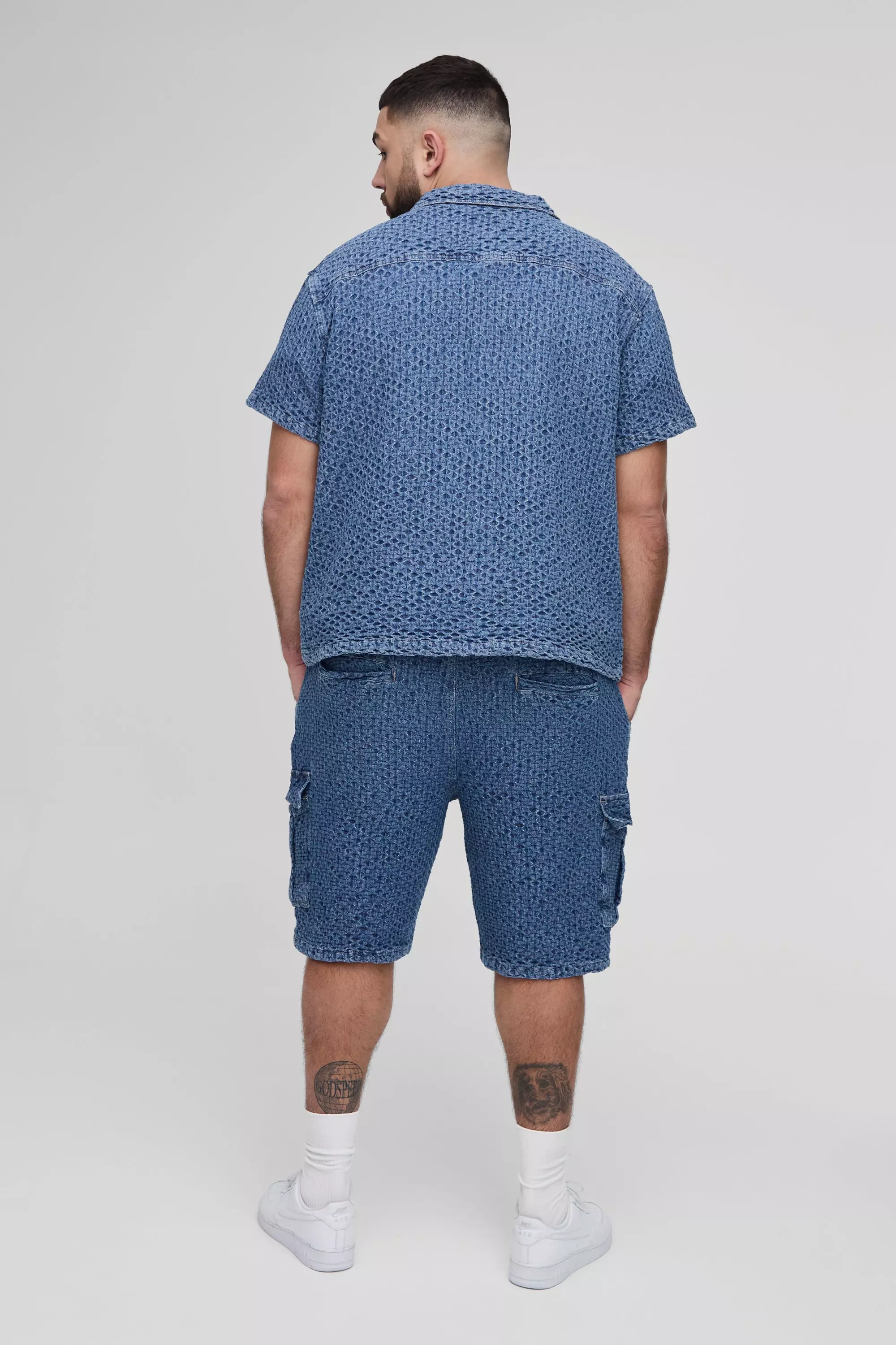 Plus Textured Denim Boxy Overshirt Shirt | boohooMAN UK