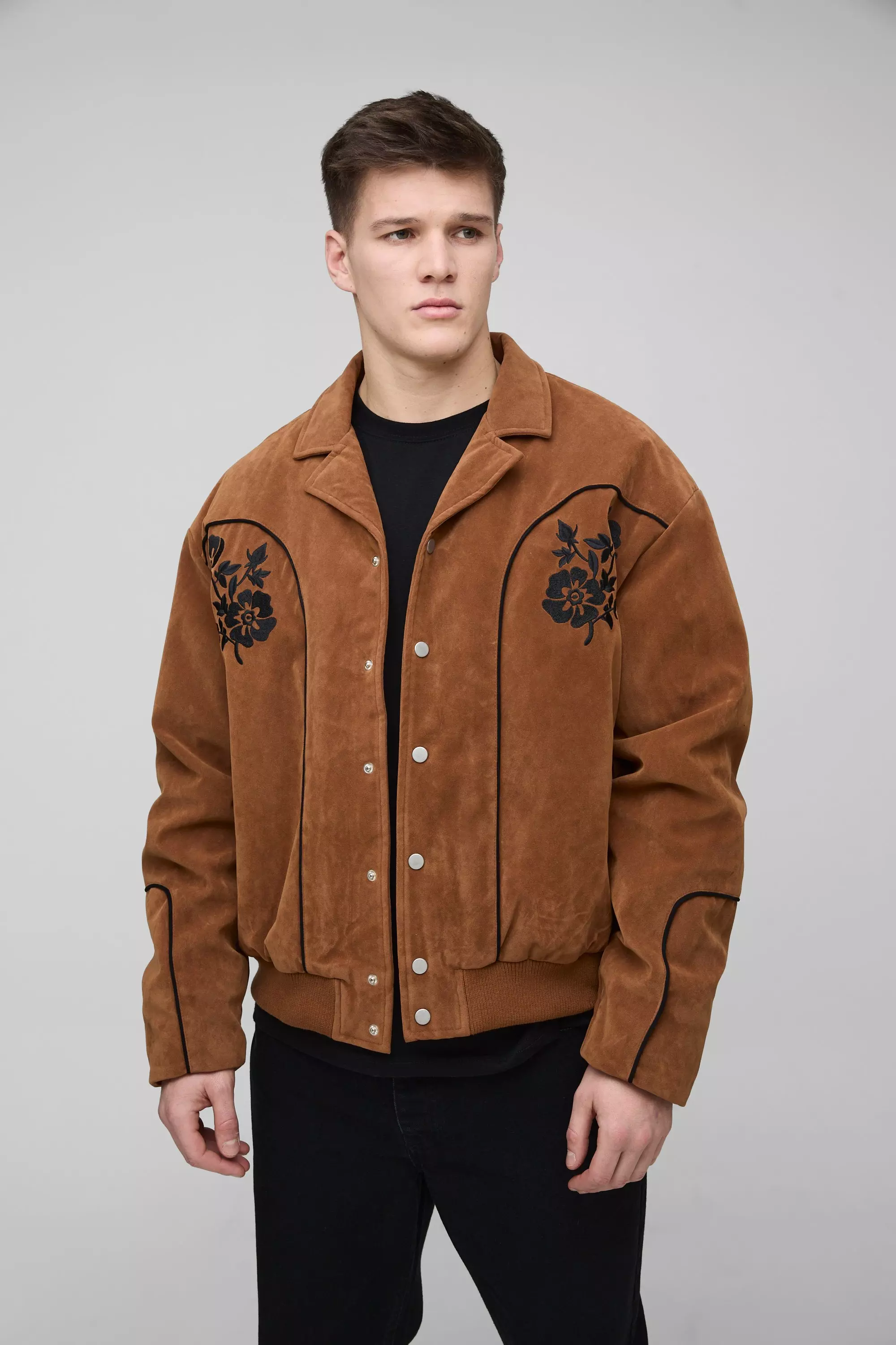 Tall bestickte Western-Jacke aus Wildleder-Imitat, Tan alternatives Bild