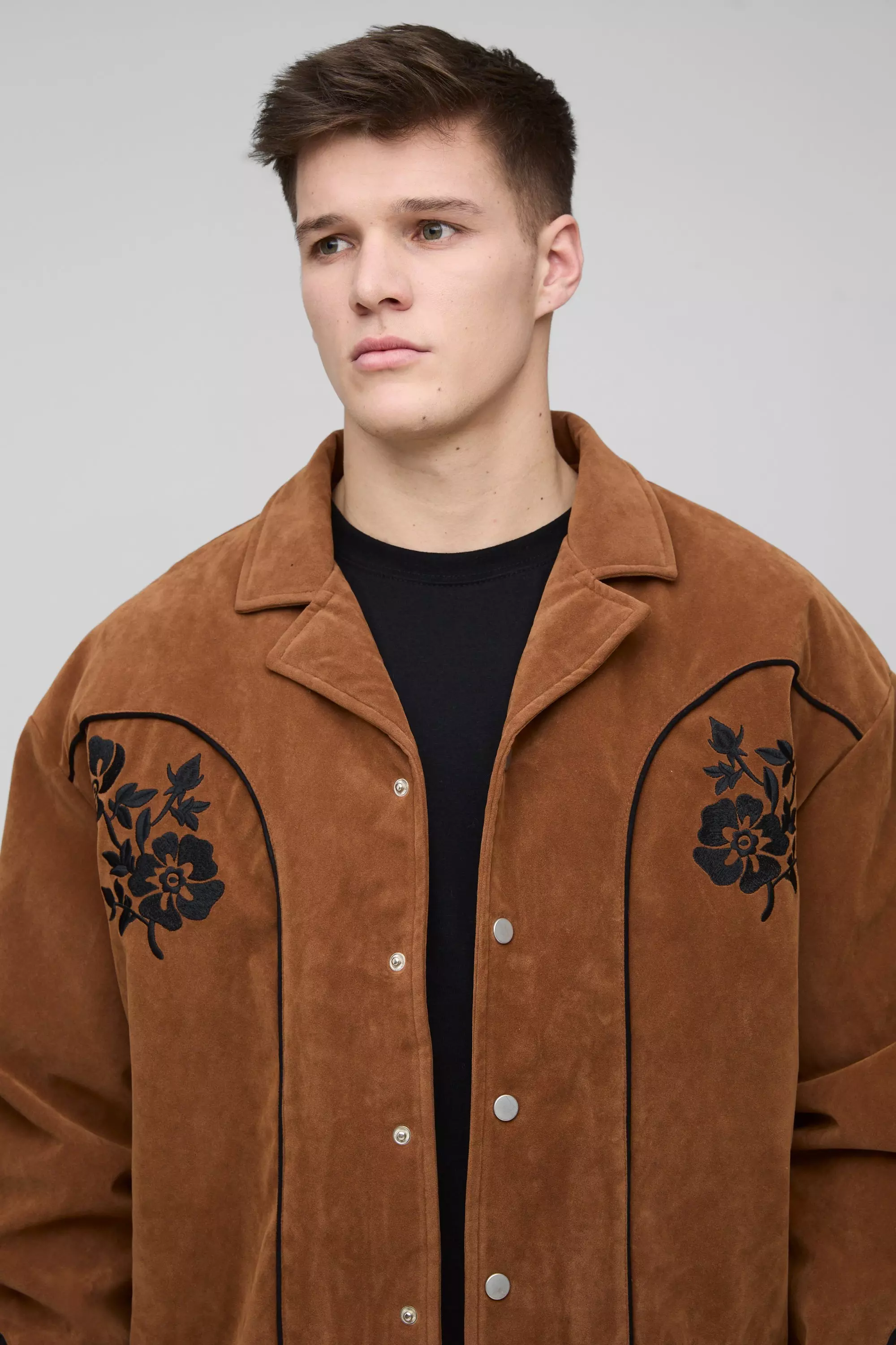 Tall bestickte Western-Jacke aus Wildleder-Imitat, Tan alternatives Bild