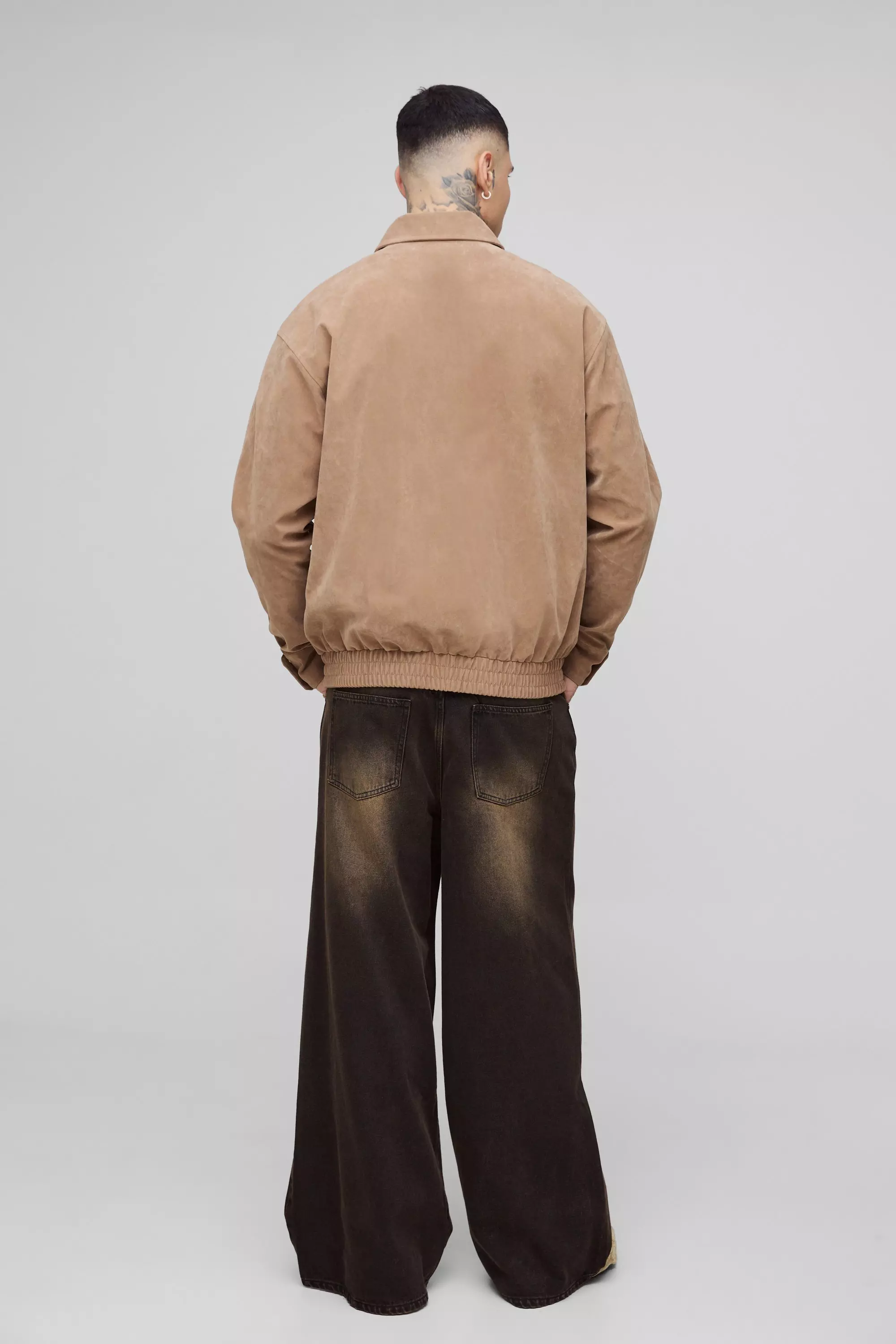 Stone Tall Boxy Nep Suède Harrington Jas alternatieve afbeelding