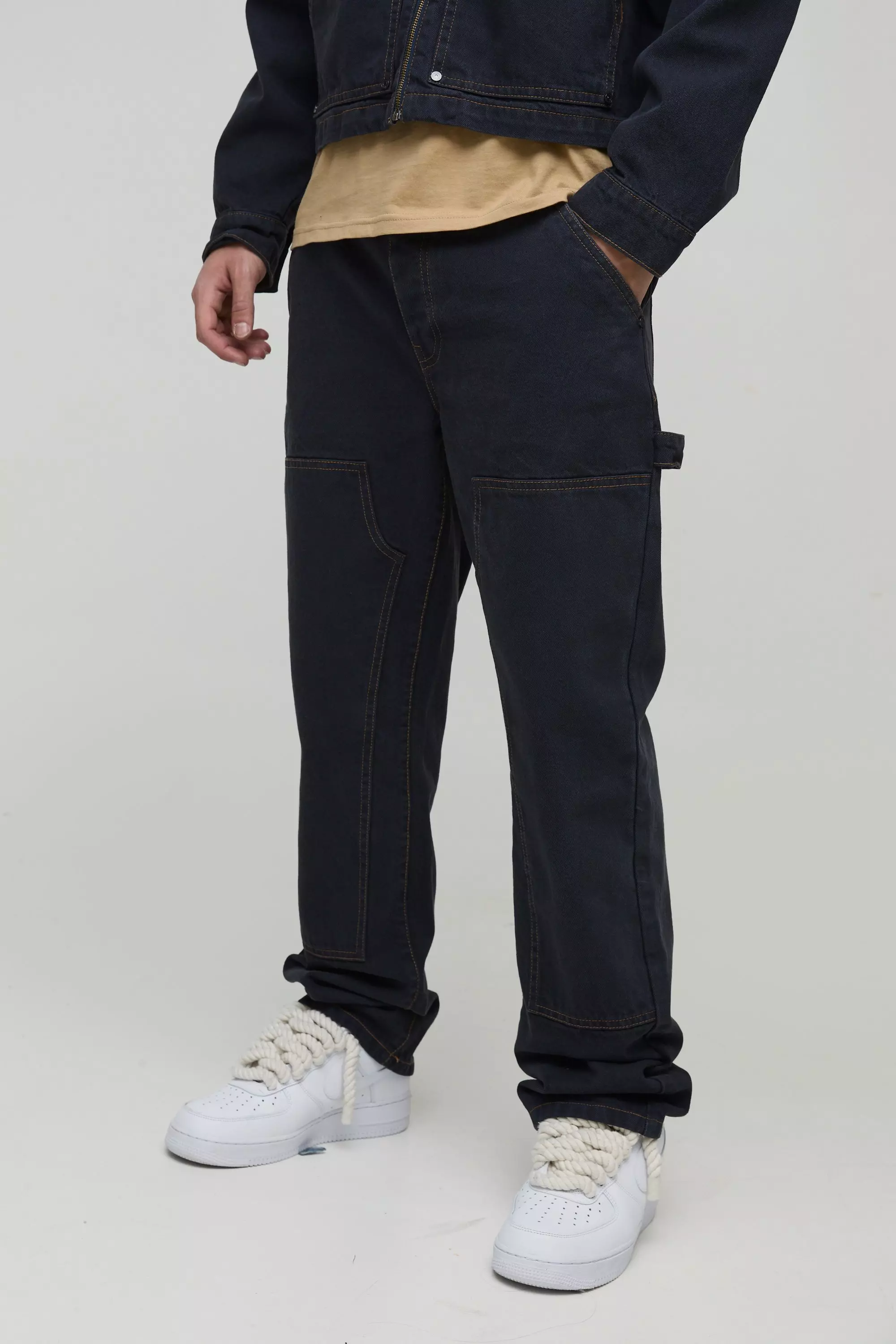 Straight Leg Carpenter Contrast Stitch Jeans Dark navy