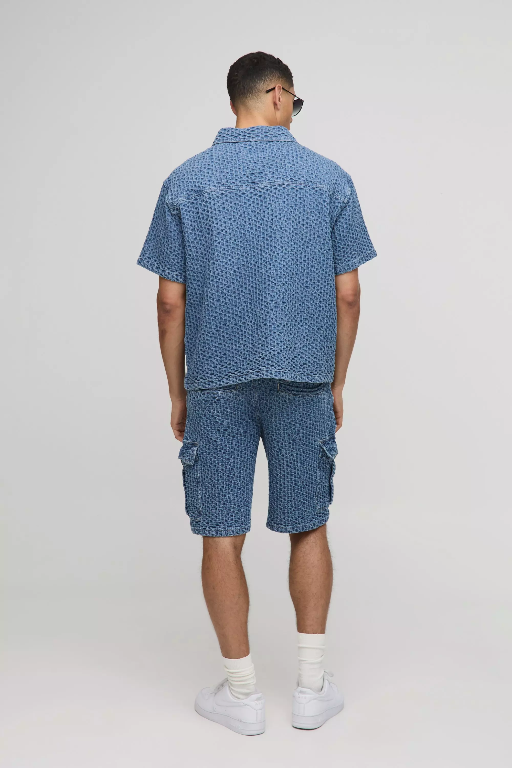 Chemise oversize en jean texturé, Mid blue autre image