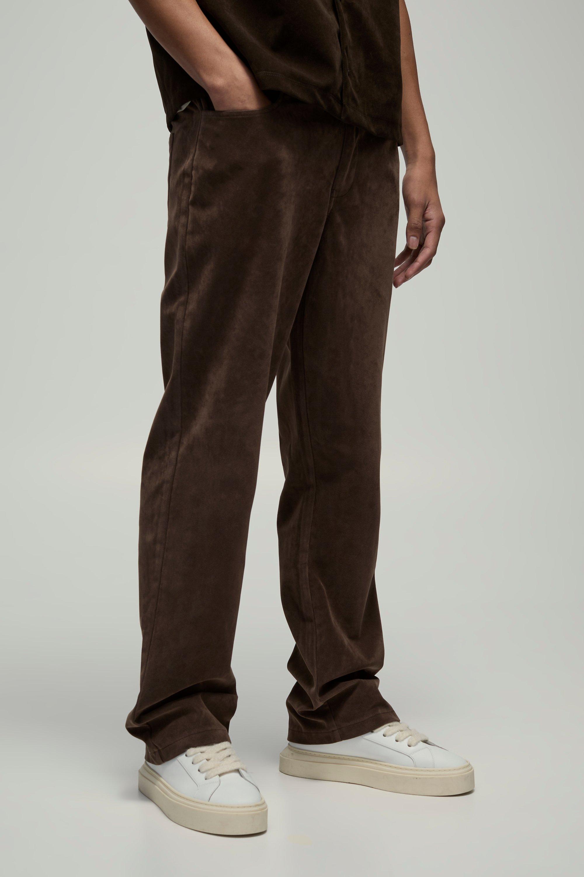 Fixed Waist Straight Leg Heavyweight Suede Trousers | boohooMAN USA