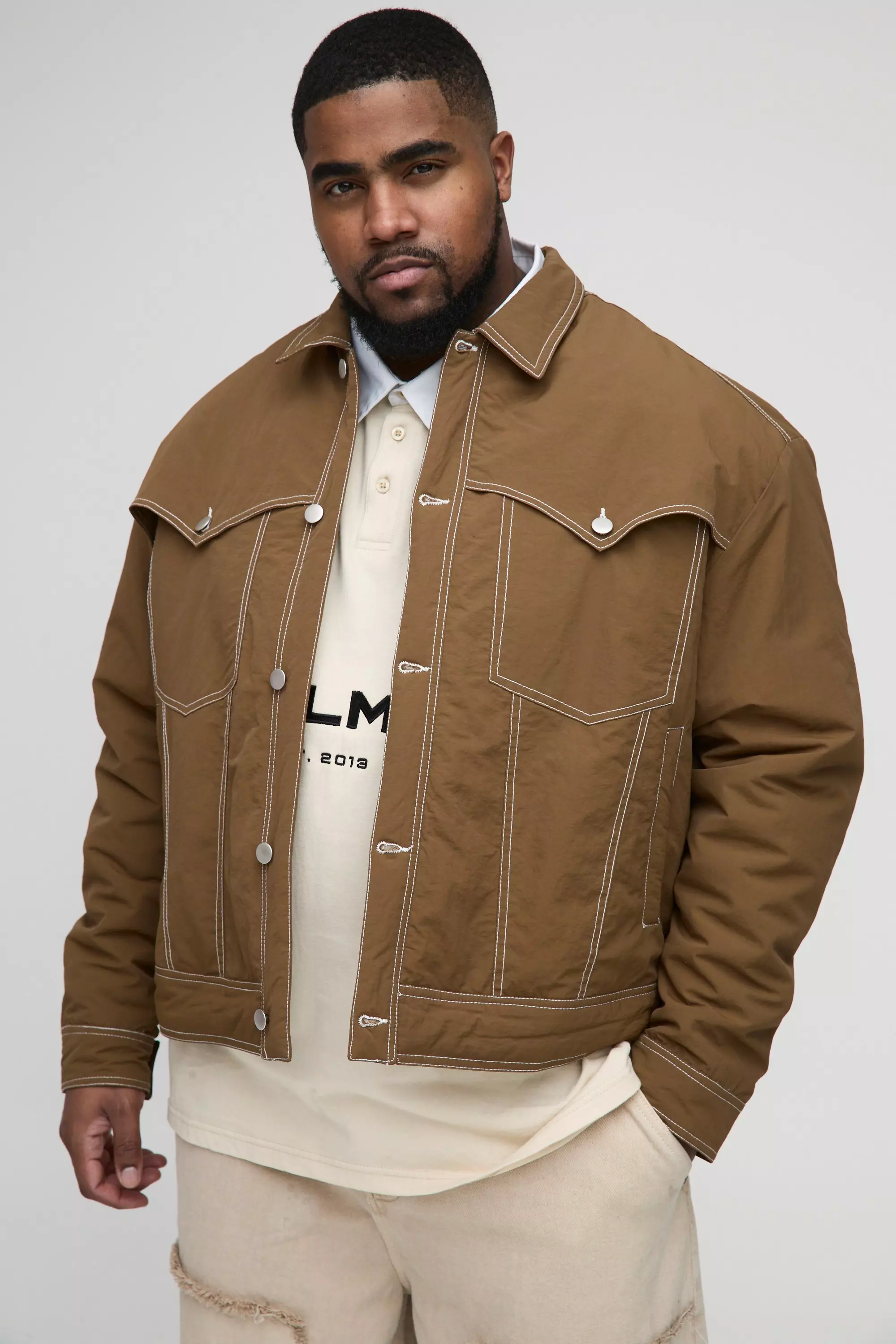 Plus gepolsterte Western-Jacke mit Kontrast-Naht, Tobacco alternatives Bild