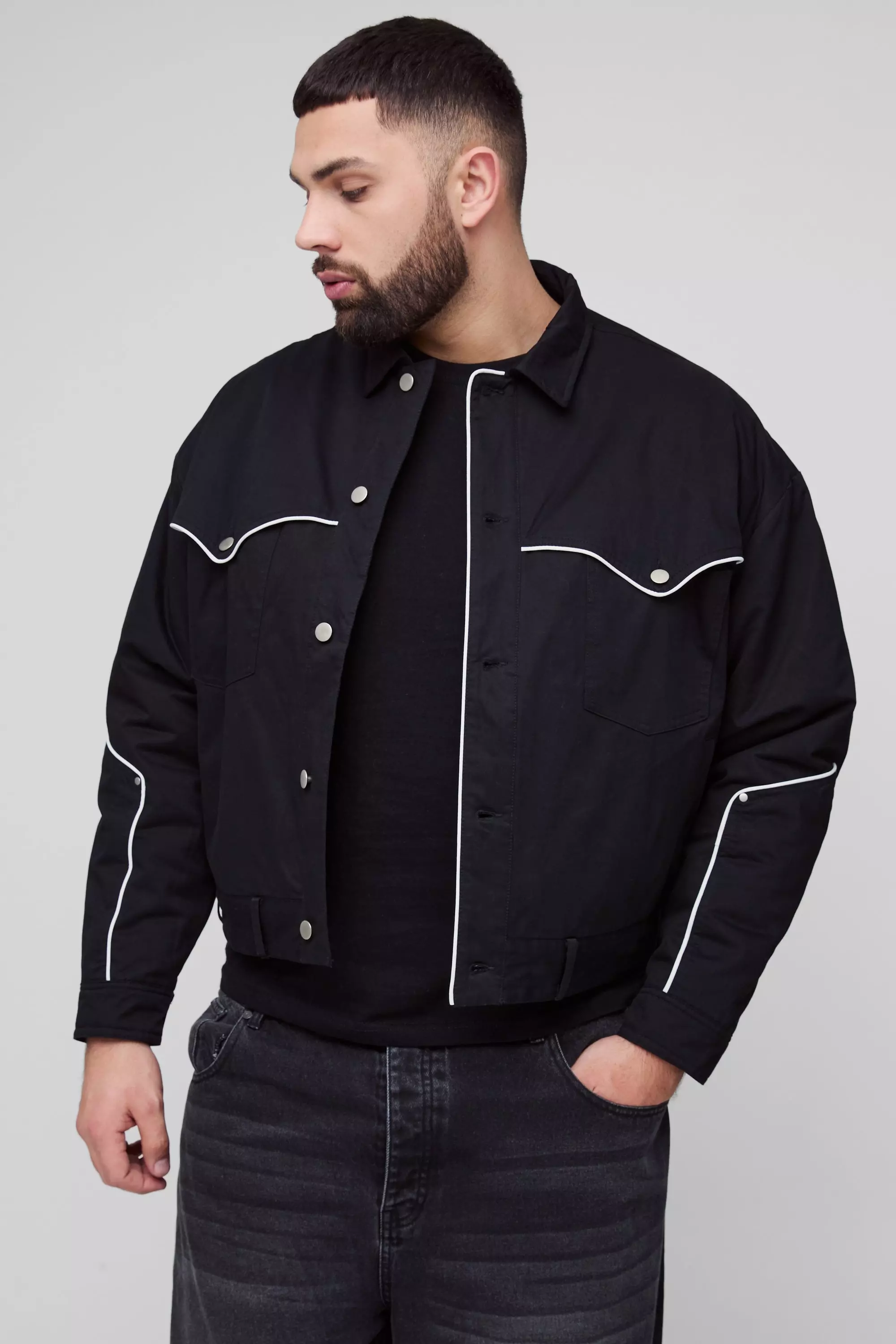 Black Plus Gewatteerde Western Jas Met Biezen alternatieve afbeelding