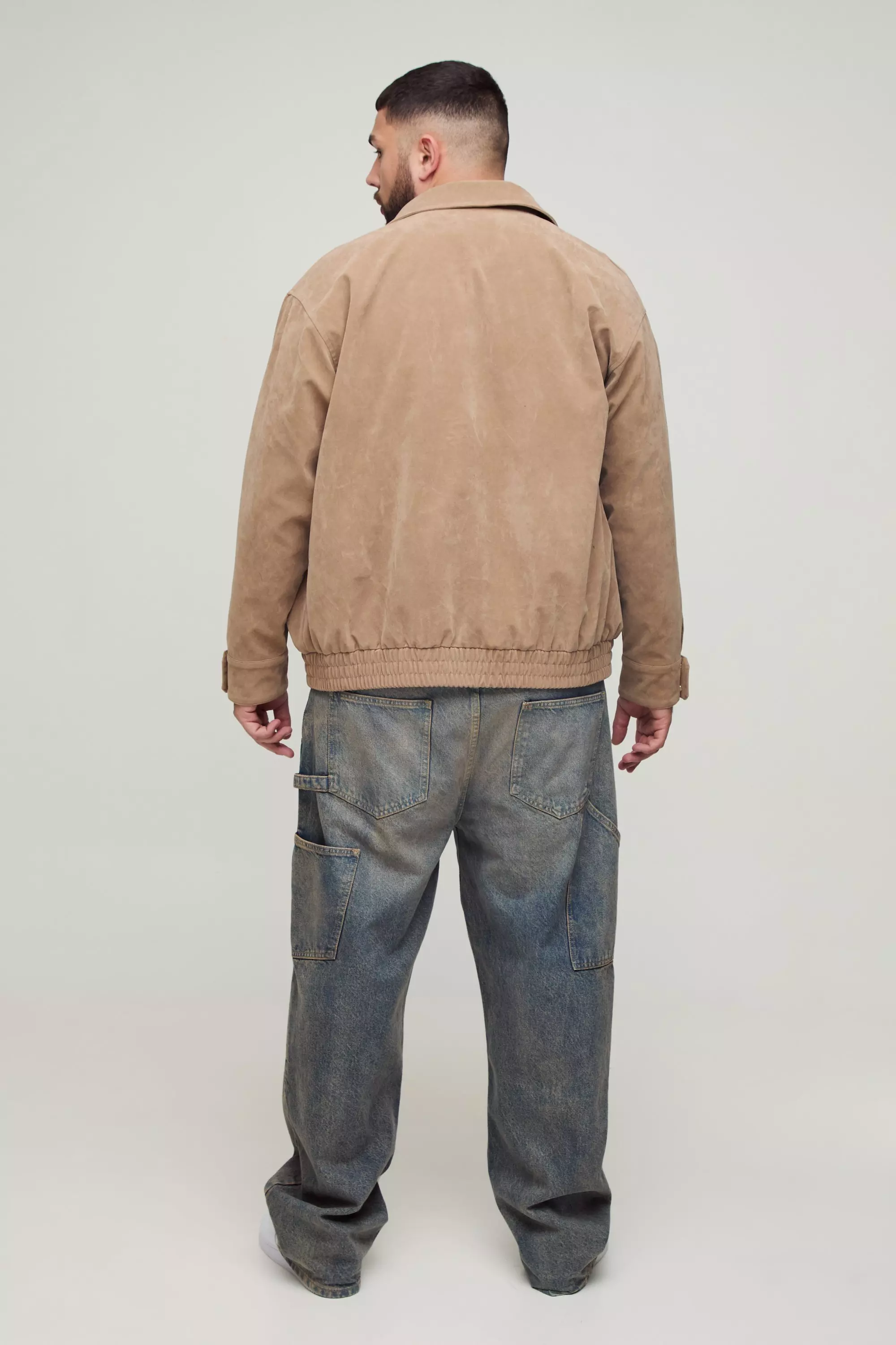 Stone Plus Faux Suede Boxy Harrington Jacket alternative image