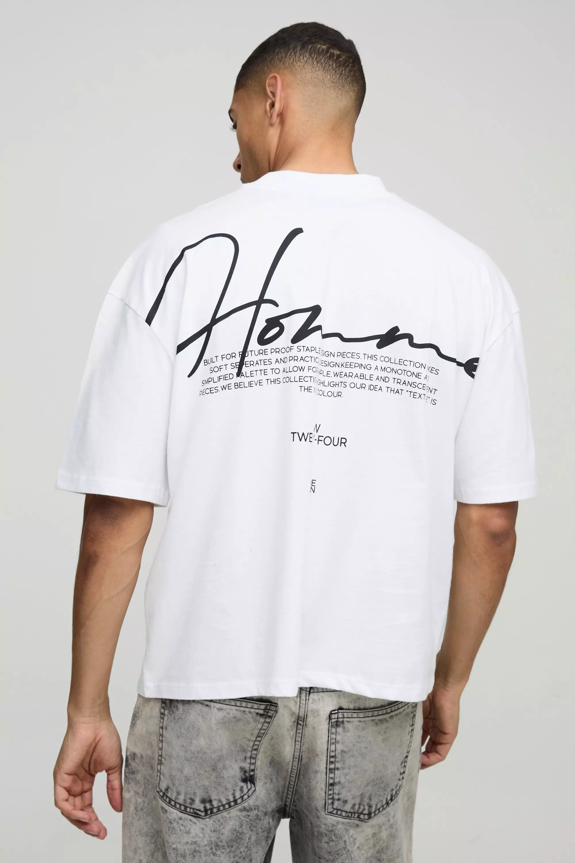 Oversized Boxy Heavyweight Peached Embroidered T-shirt White