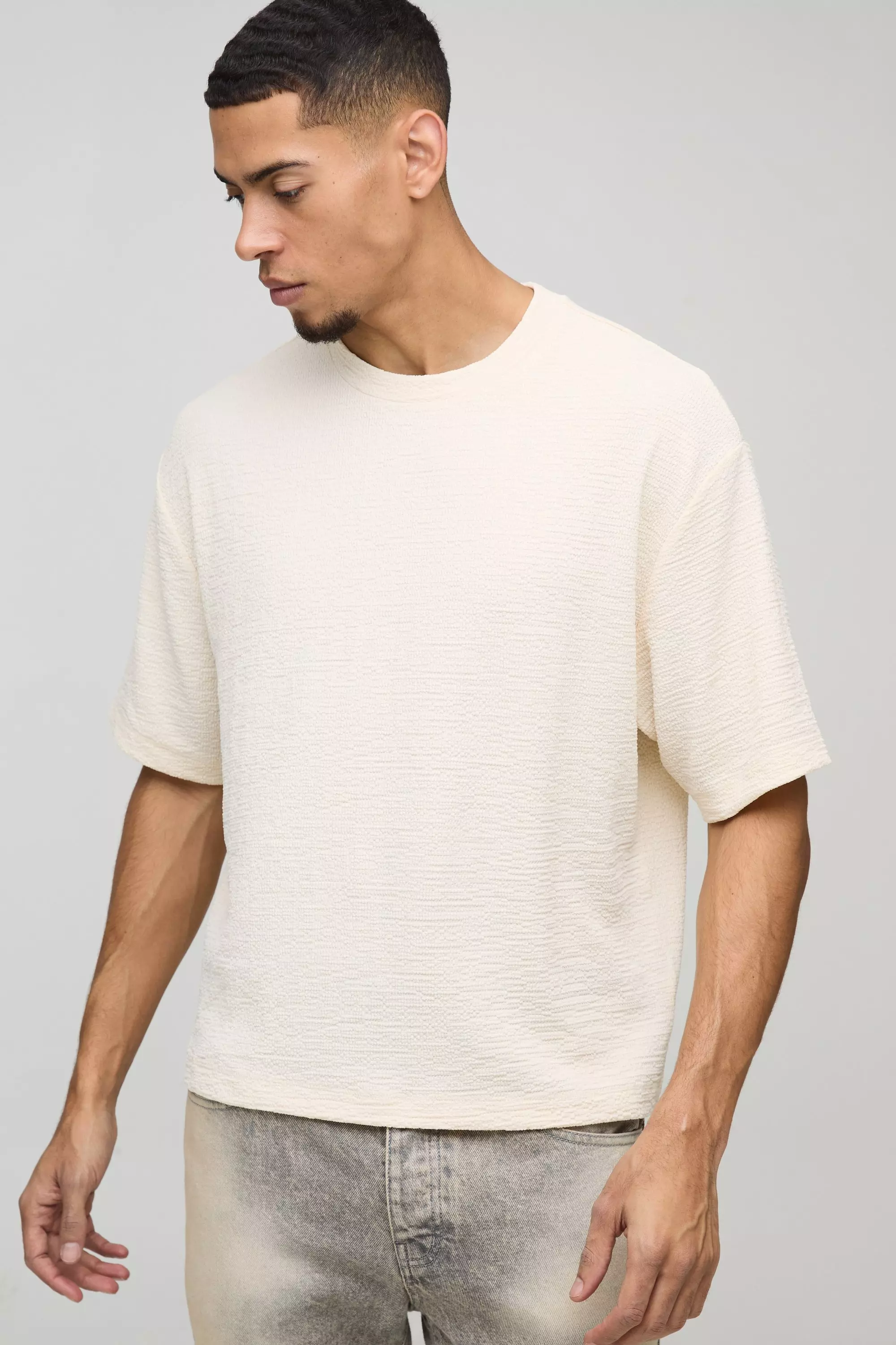 Oversized Boxy Textured T-Shirt Ecru