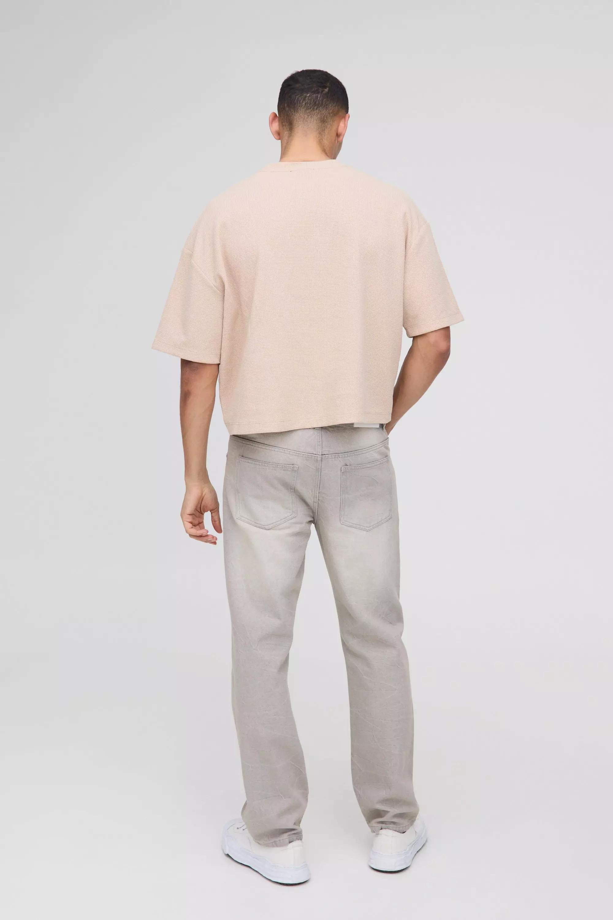 Stone Oversized Boxy Wafel Gebreid Jersey T-Shirt alternatieve afbeelding