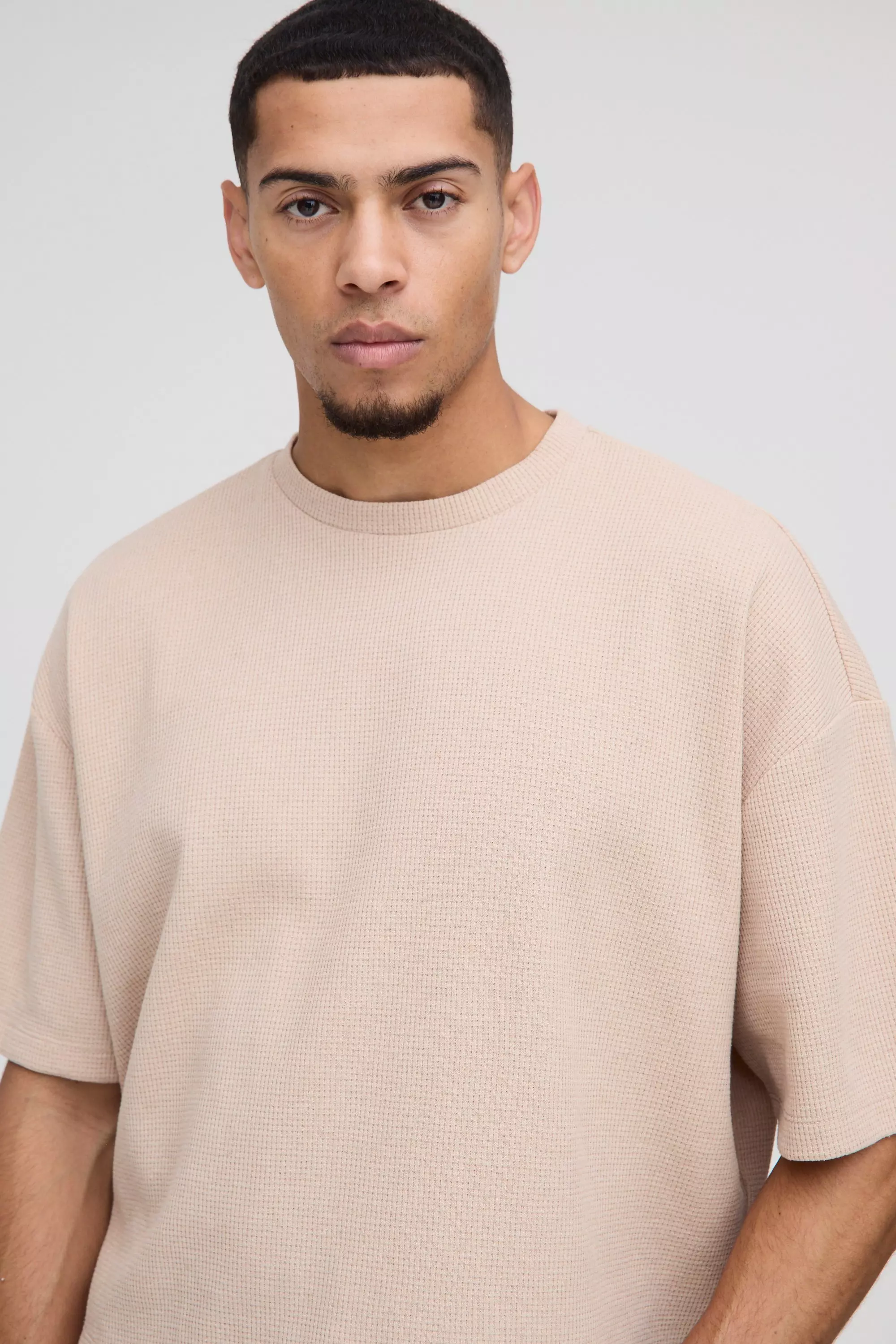 Stone Oversized Boxy Wafel Gebreid Jersey T-Shirt alternatieve afbeelding
