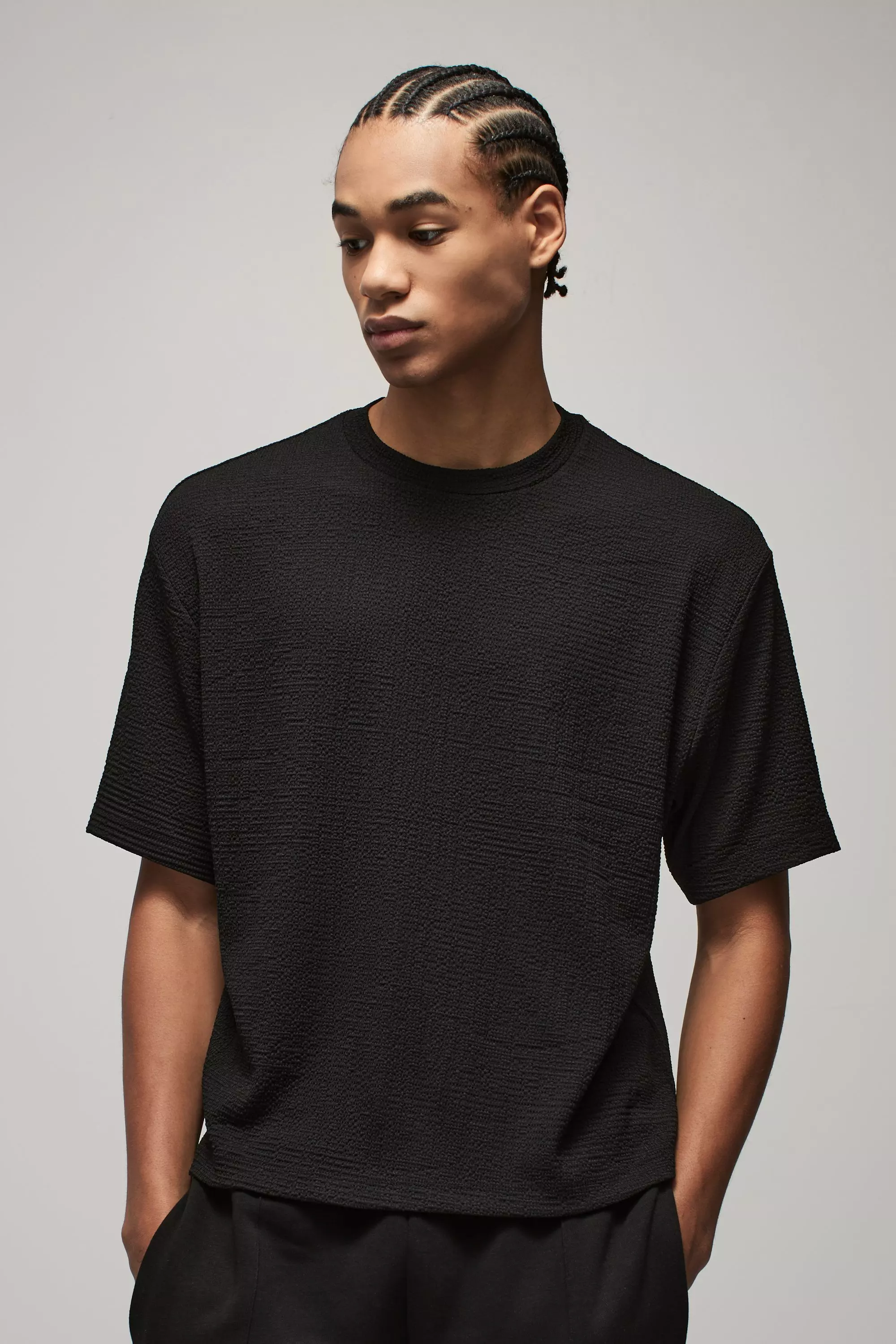 Black Oversized Boxy T-Shirt Met Textuur alternatieve afbeelding