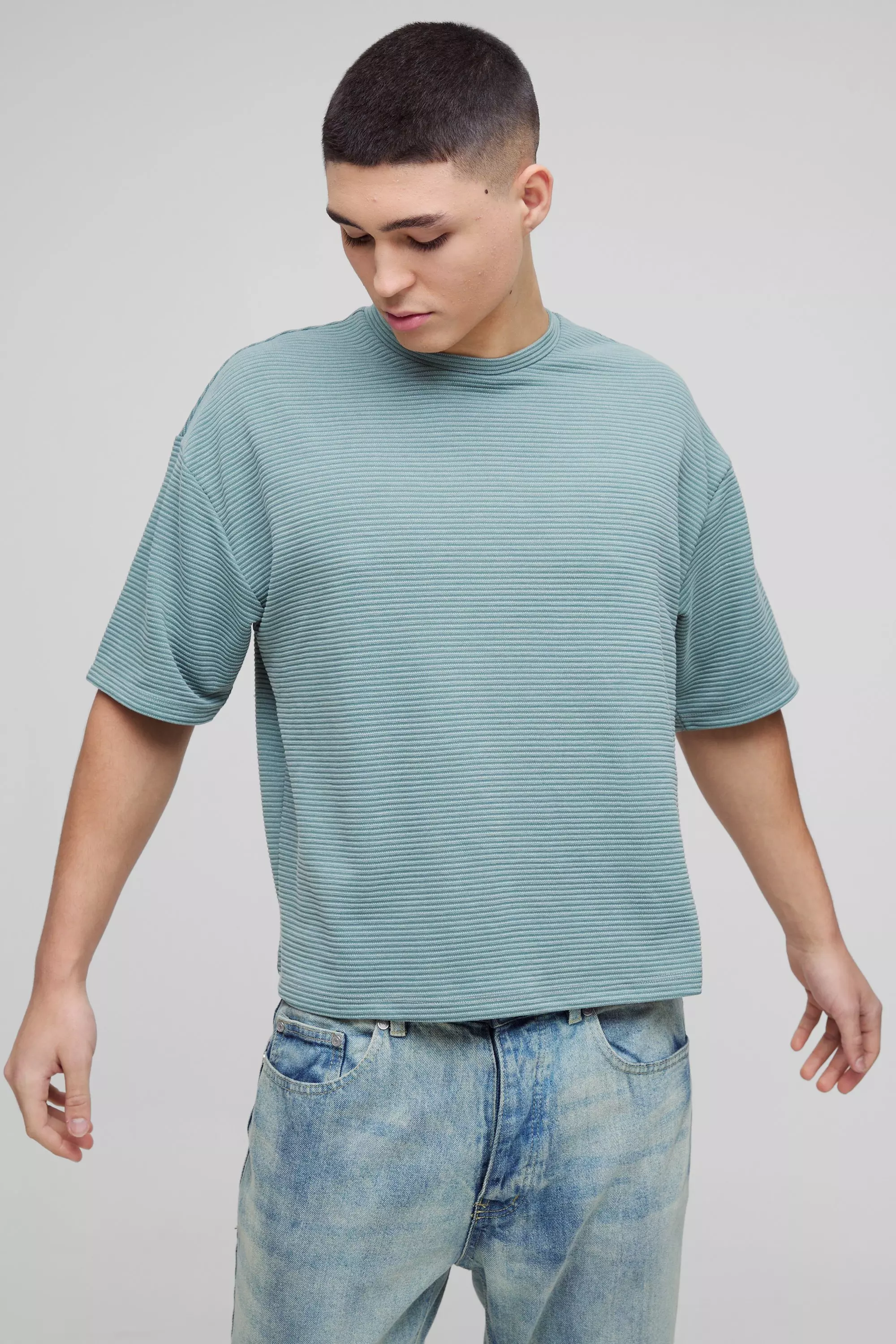 Sage Oversized Boxy Ribbed T-Shirt alternative image