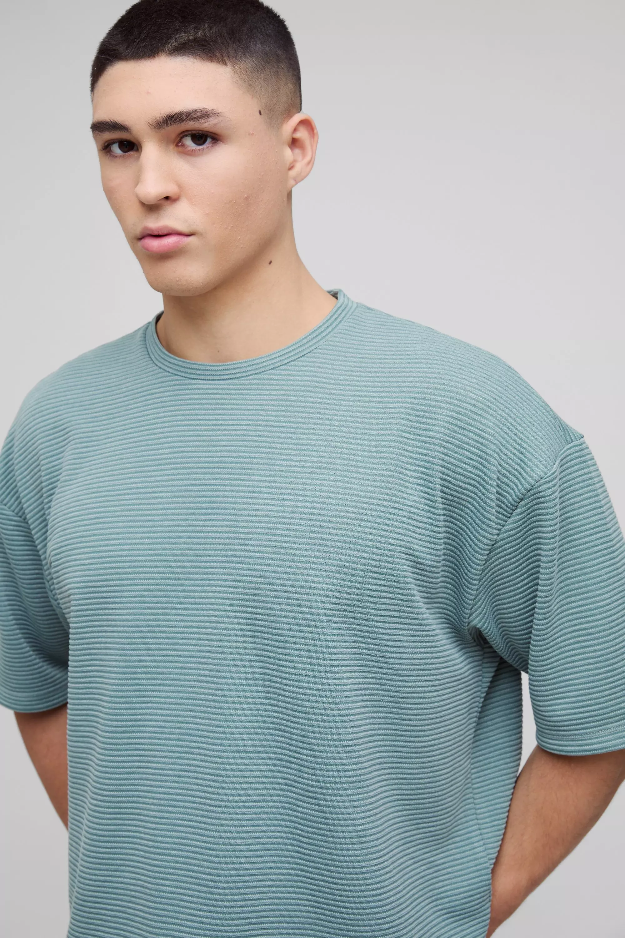 Sage Oversized Boxy Ribbed T-Shirt alternative image