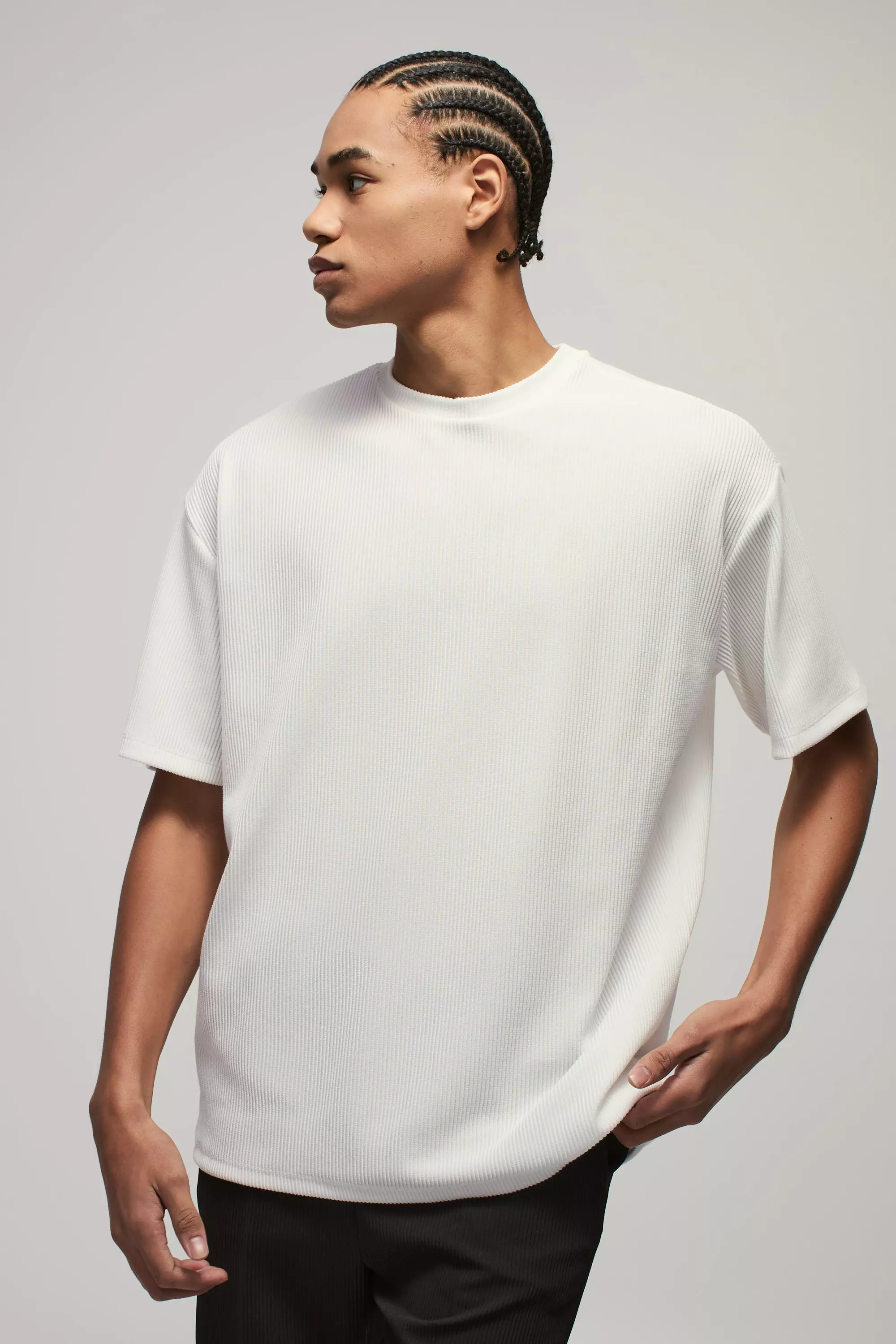 Oversized Plisse Rib T-shirt Ecru