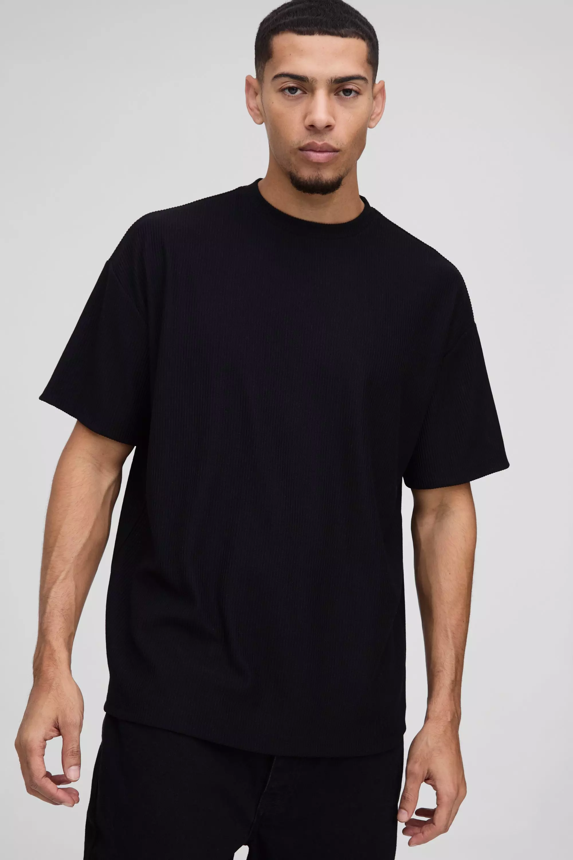 Oversized Plisse Rib T-shirt Black