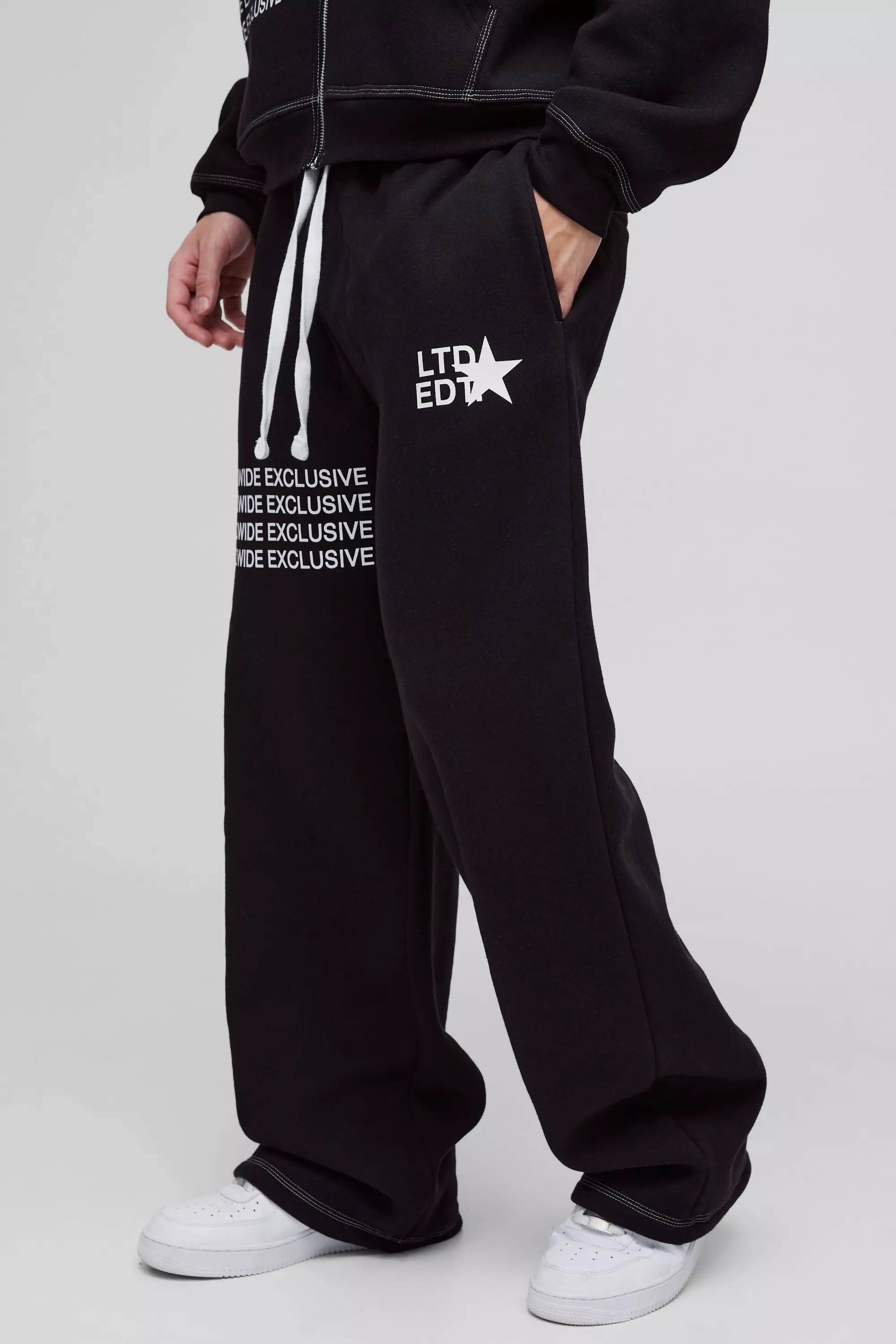 Black Wide Leg Contrast Stitch Printed Sweatpants alternative image