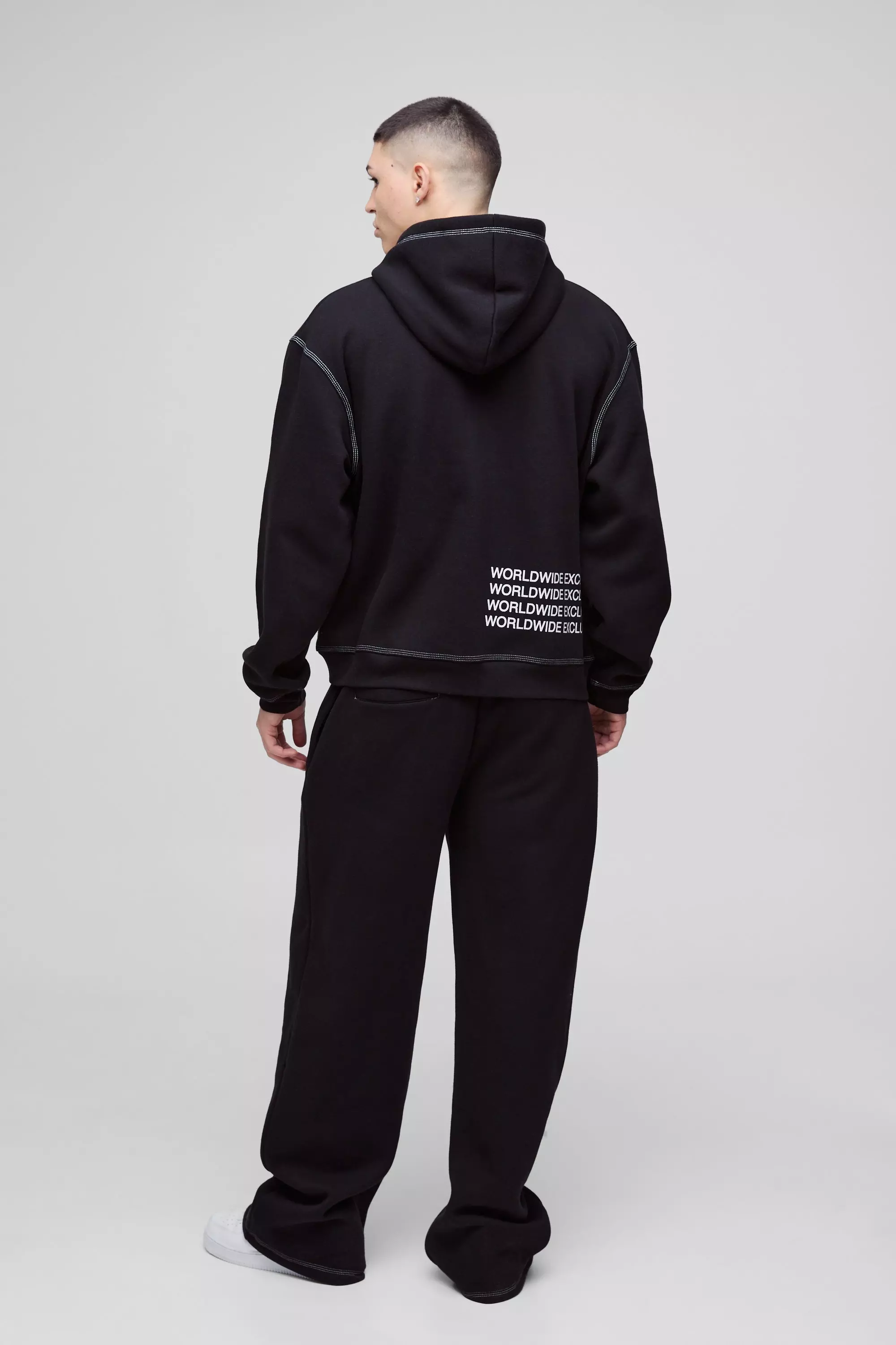 Black Wide Leg Contrast Stitch Printed Sweatpants alternative image